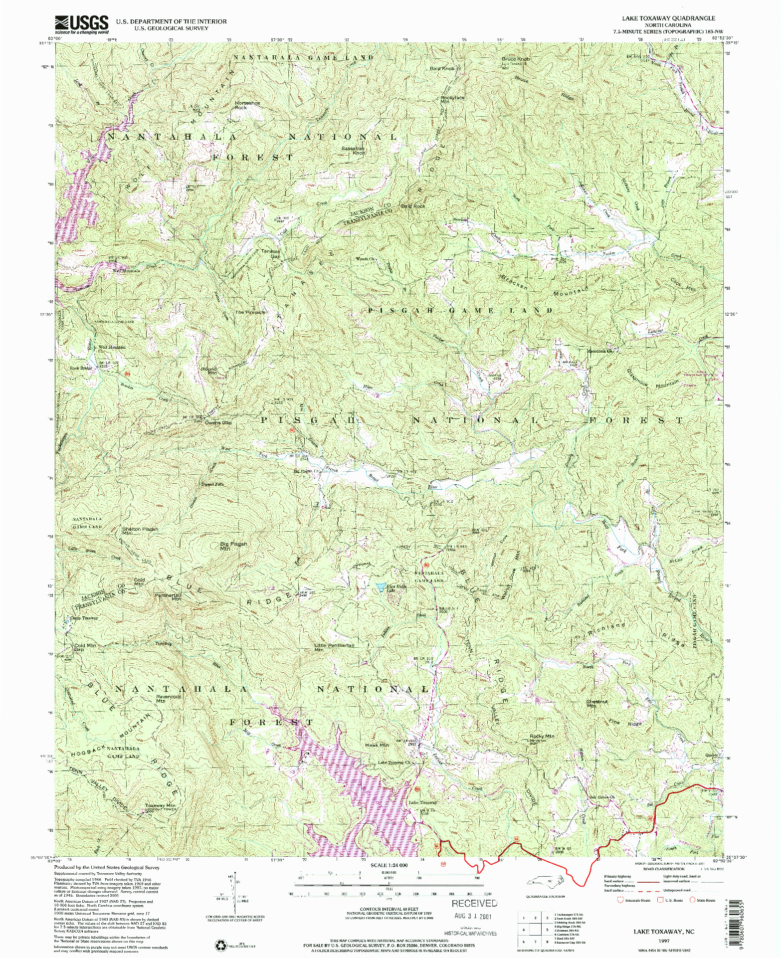 USGS 1:24000-SCALE QUADRANGLE FOR LAKE TOXAWAY, NC 1997