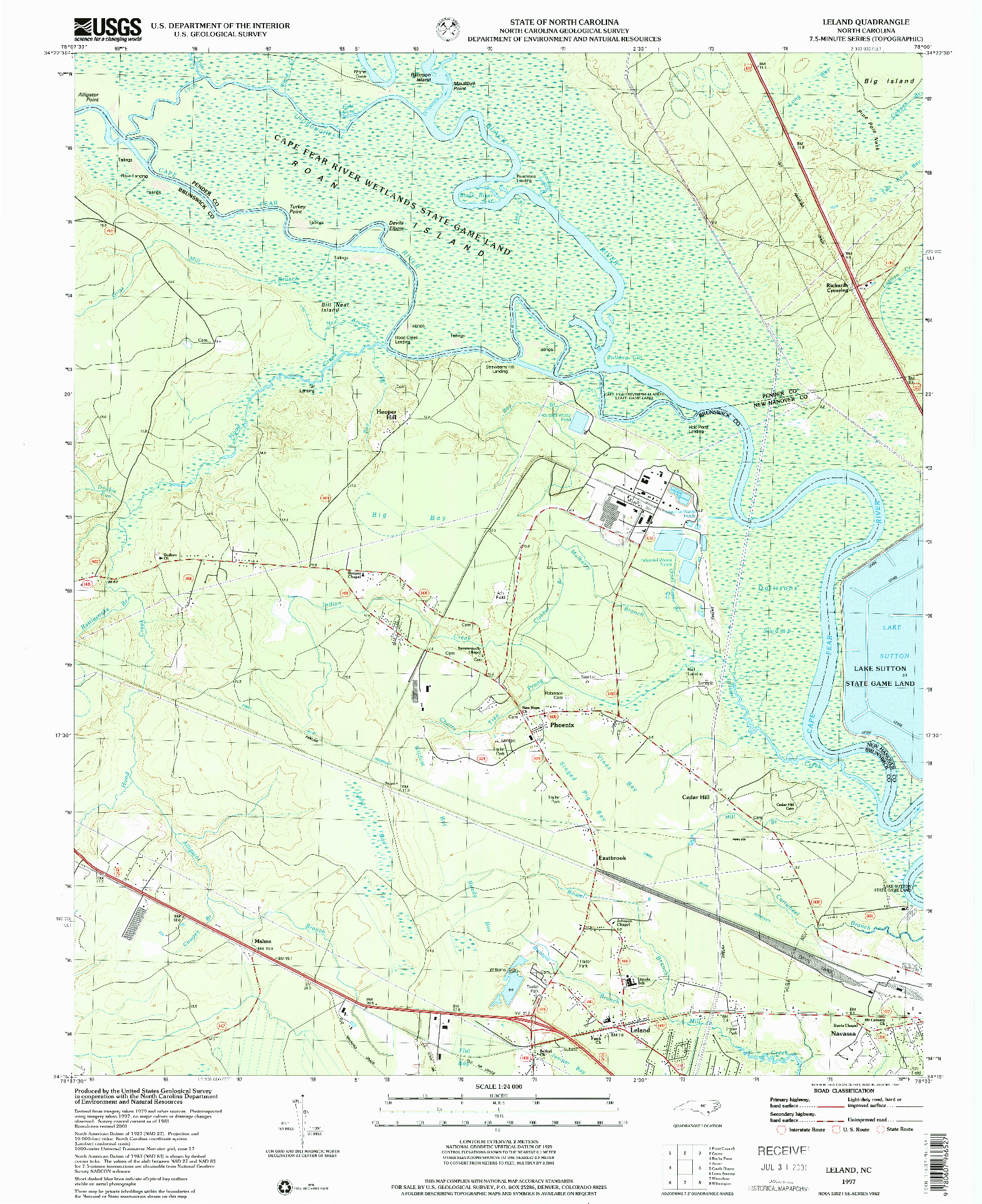 USGS 1:24000-SCALE QUADRANGLE FOR LELAND, NC 1997