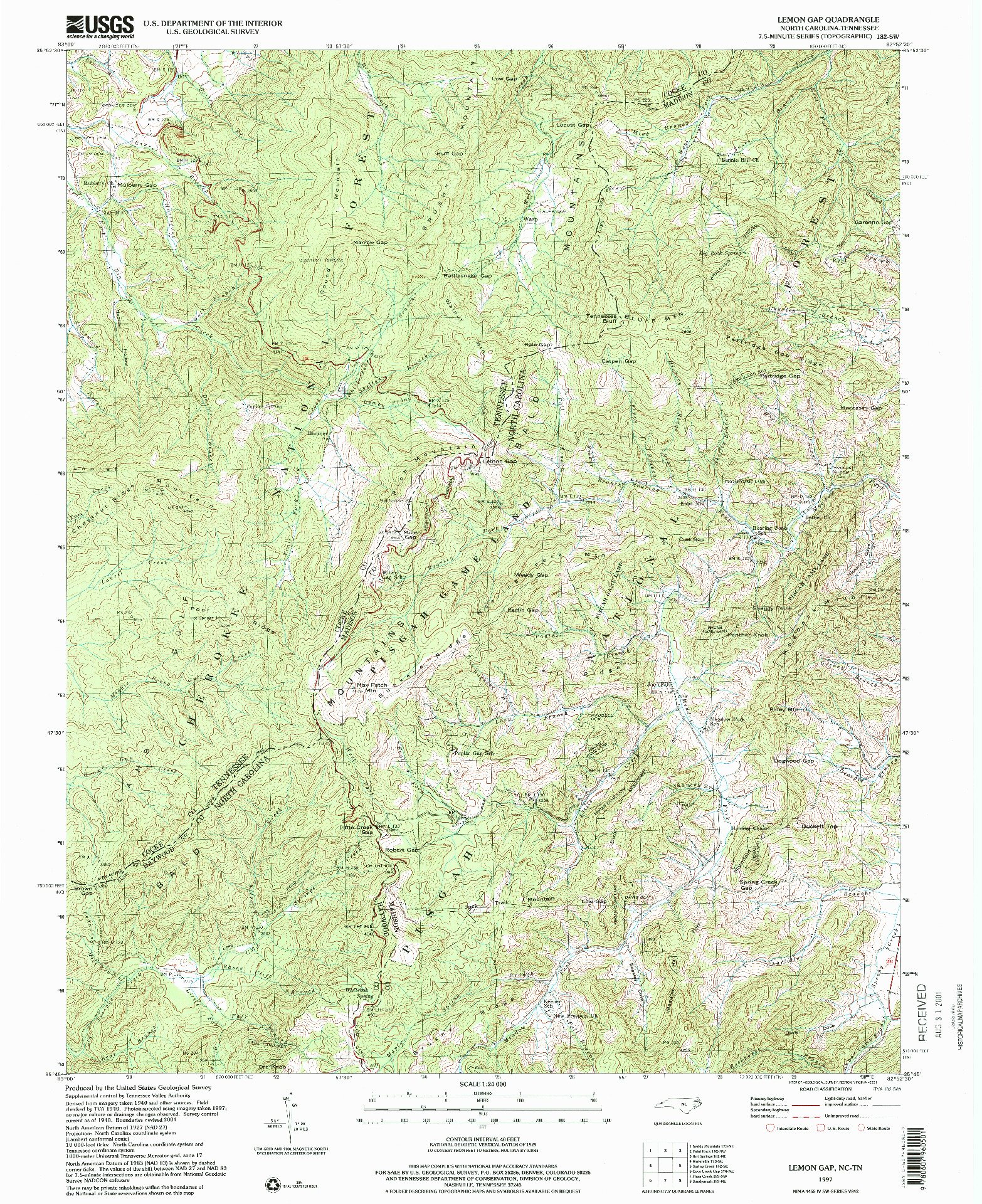 USGS 1:24000-SCALE QUADRANGLE FOR LEMON GAP, NC 1997