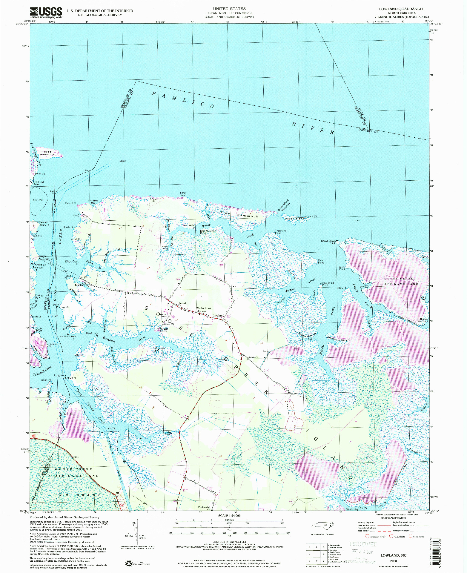 USGS 1:24000-SCALE QUADRANGLE FOR LOWLAND, NC 2000