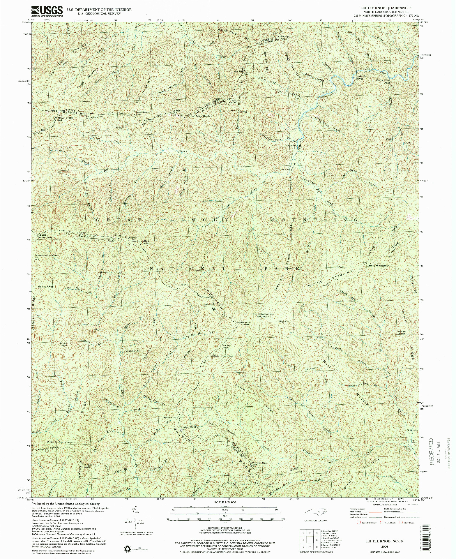 USGS 1:24000-SCALE QUADRANGLE FOR LUFTEE KNOB, NC 2000