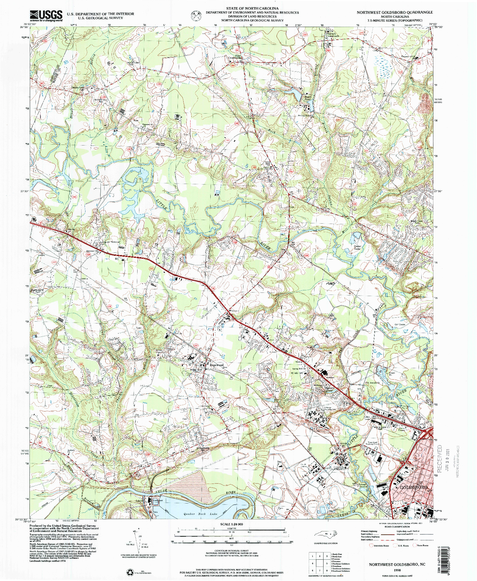 USGS 1:24000-SCALE QUADRANGLE FOR NORTHWEST GOLDSBORO, NC 1998