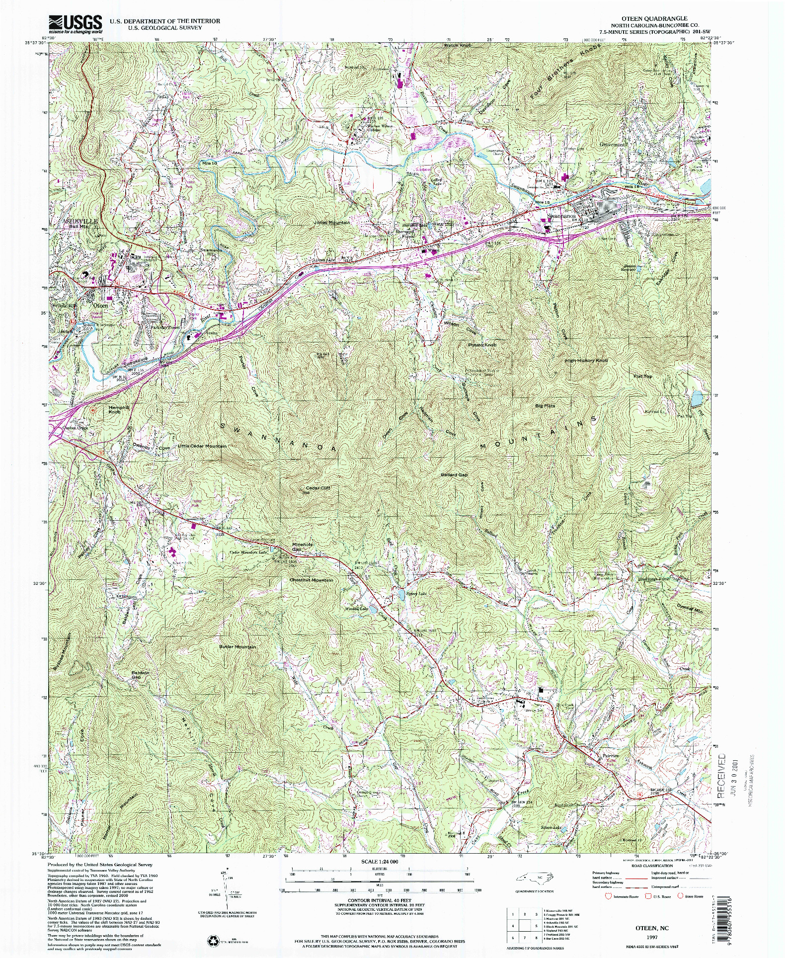 USGS 1:24000-SCALE QUADRANGLE FOR OTEEN, NC 1997