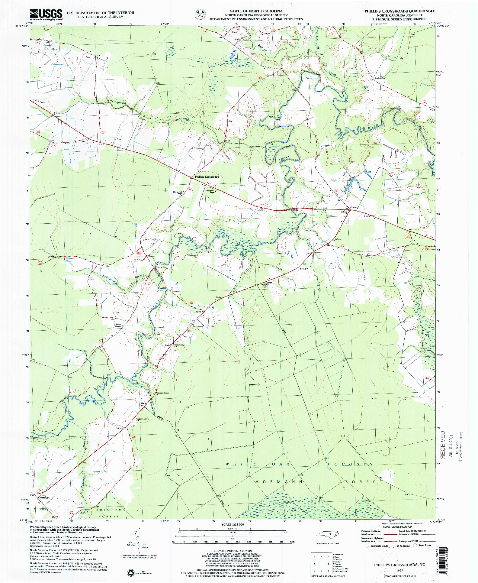 USGS 1:24000-SCALE QUADRANGLE FOR PHILLIPS CROSSROADS, NC 1997