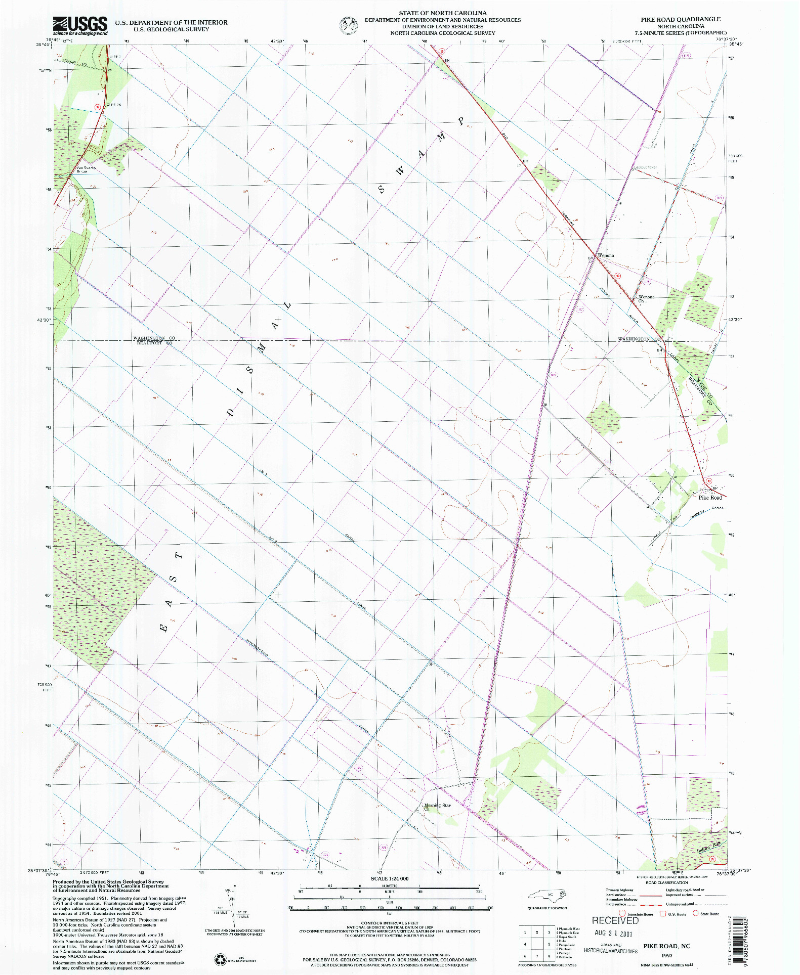 USGS 1:24000-SCALE QUADRANGLE FOR PIKE ROAD, NC 1997