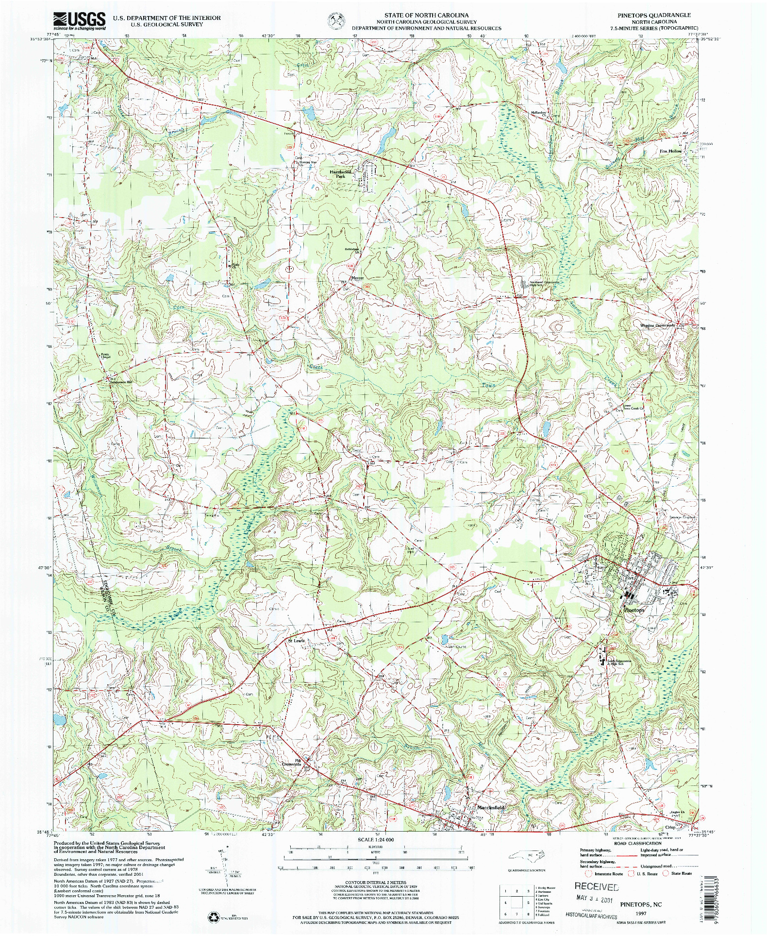 USGS 1:24000-SCALE QUADRANGLE FOR PINETOPS, NC 1997
