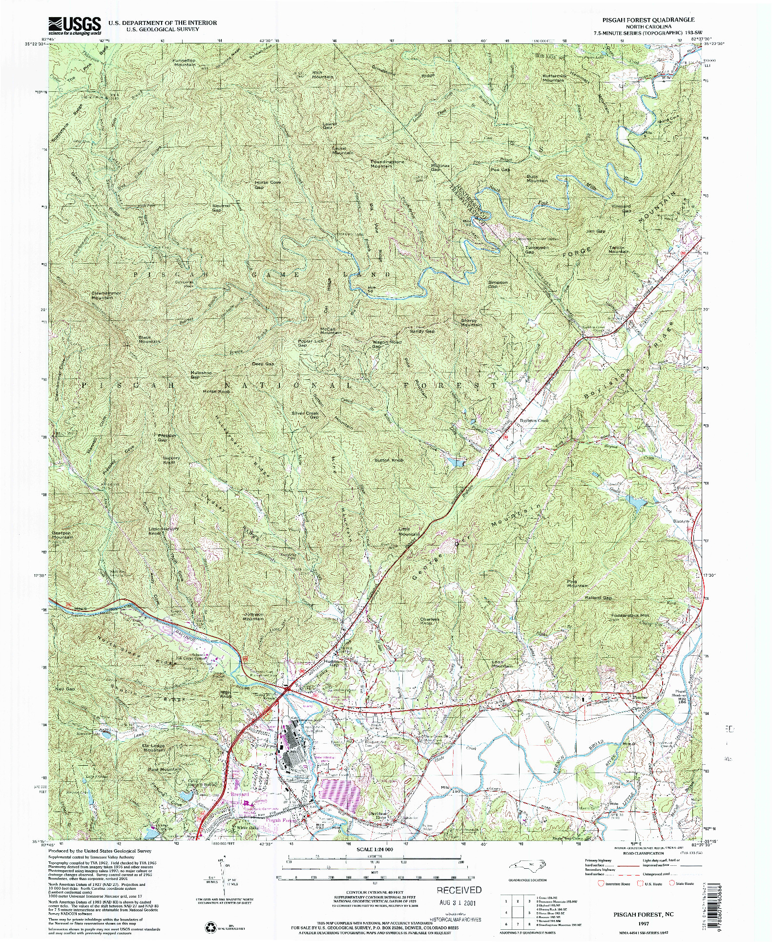 USGS 1:24000-SCALE QUADRANGLE FOR PISGAH FOREST, NC 1997
