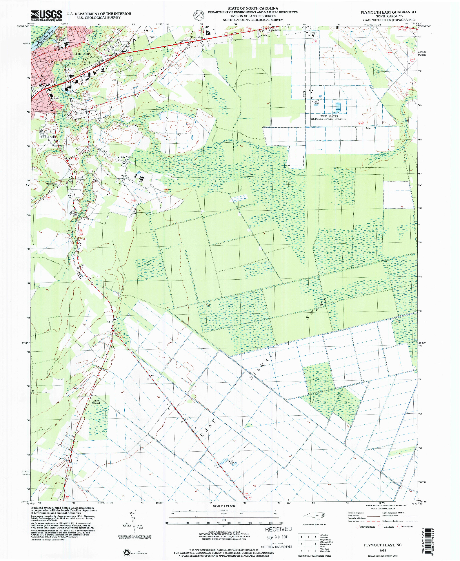 USGS 1:24000-SCALE QUADRANGLE FOR PLYMOUTH EAST, NC 1998