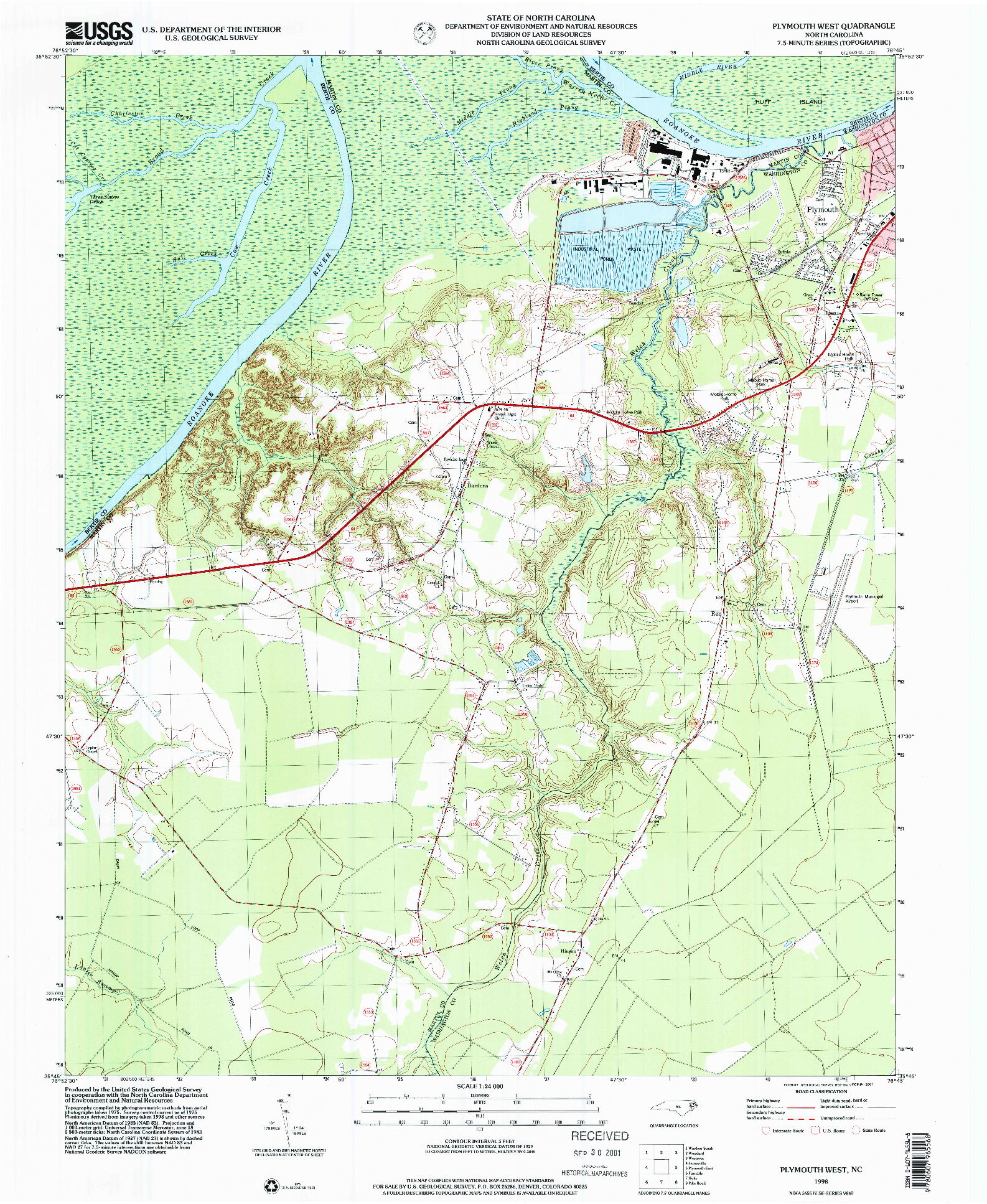 USGS 1:24000-SCALE QUADRANGLE FOR PLYMOUTH WEST, NC 1998