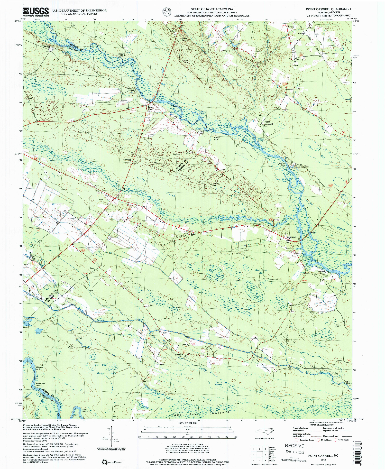 USGS 1:24000-SCALE QUADRANGLE FOR POINT CASWELL, NC 1997