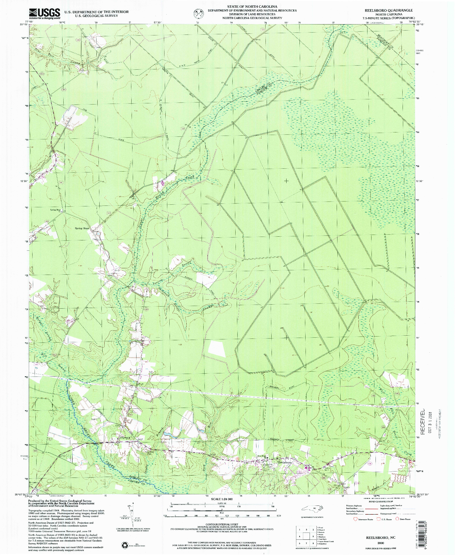 USGS 1:24000-SCALE QUADRANGLE FOR REELSBORO, NC 2000