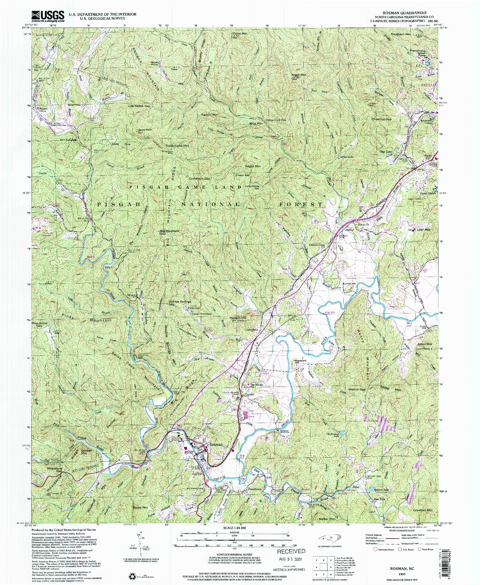 USGS 1:24000-SCALE QUADRANGLE FOR ROSMAN, NC 1997