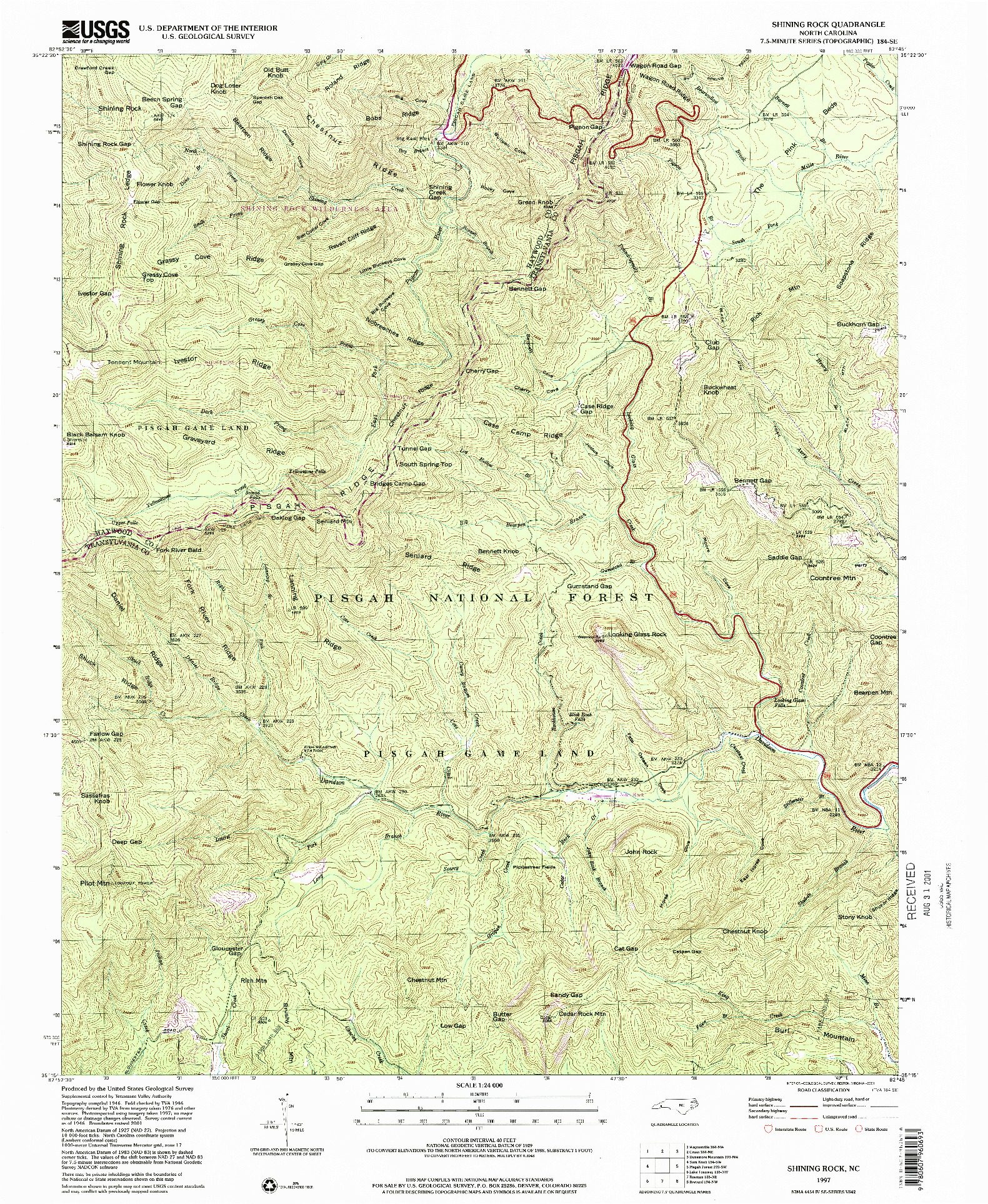 USGS 1:24000-SCALE QUADRANGLE FOR SHINING ROCK, NC 1997