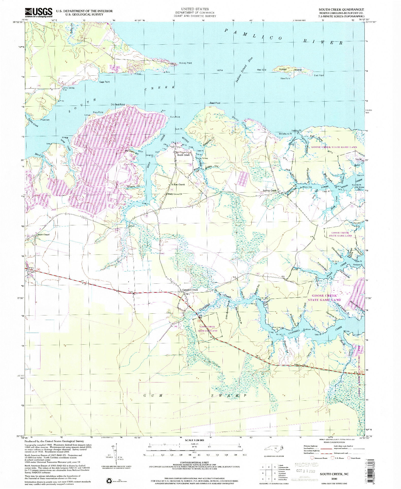 USGS 1:24000-SCALE QUADRANGLE FOR SOUTH CREEK, NC 2000
