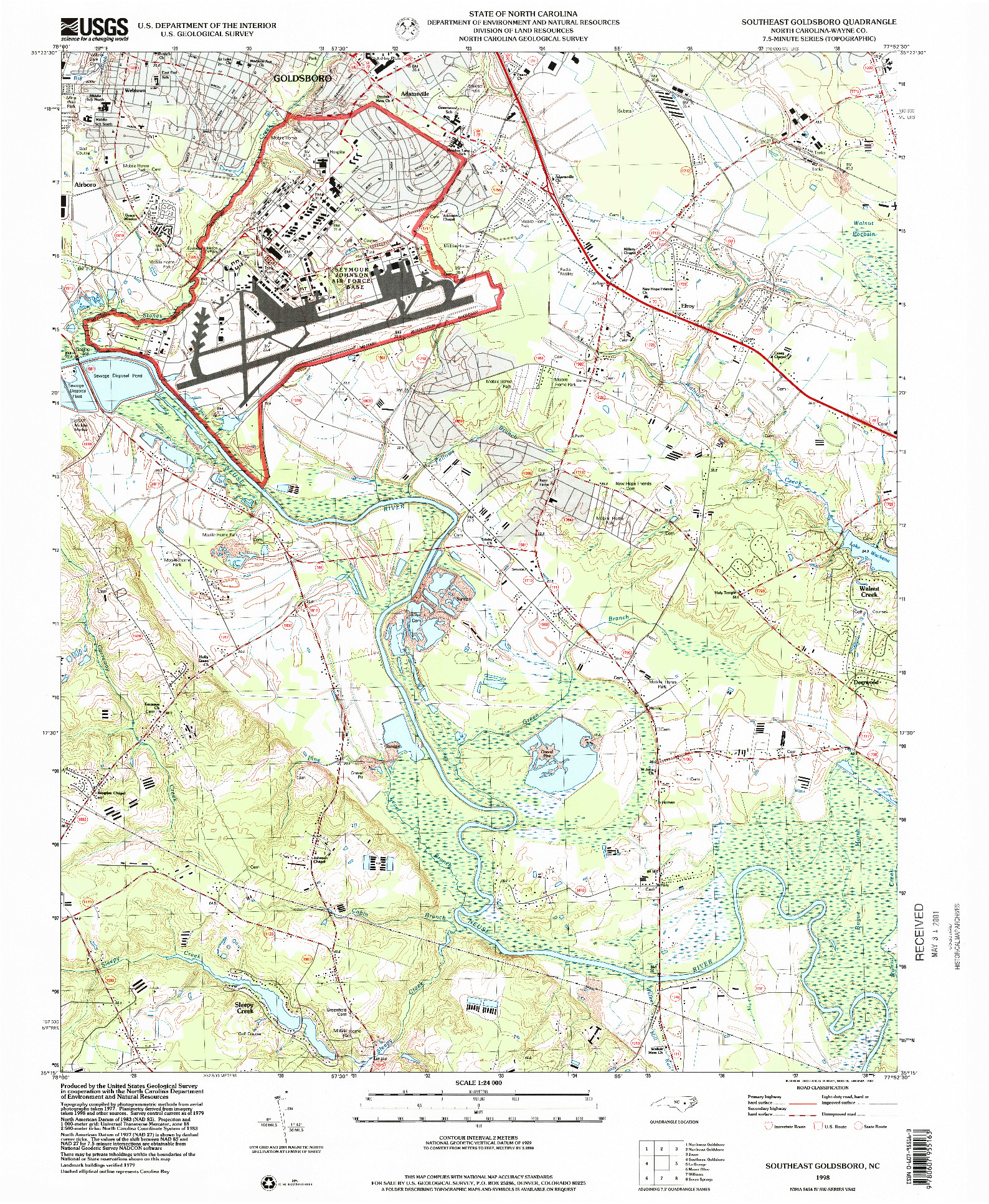 USGS 1:24000-SCALE QUADRANGLE FOR SOUTHEAST GOLDSBORO, NC 1998