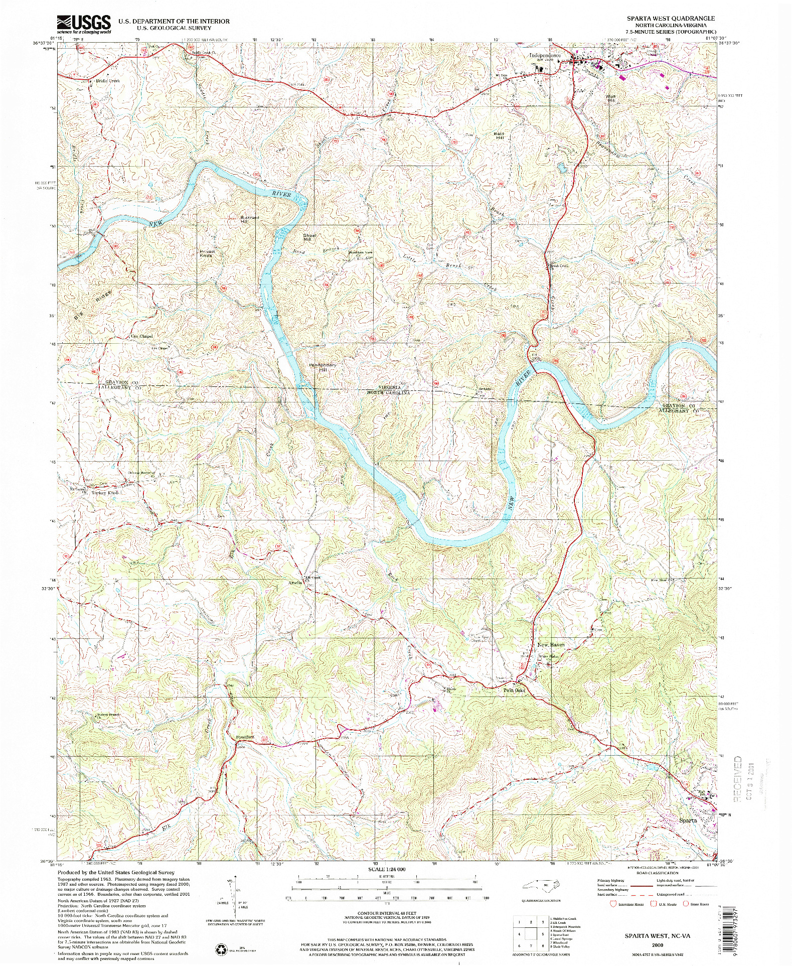 USGS 1:24000-SCALE QUADRANGLE FOR SPARTA WEST, NC 2000
