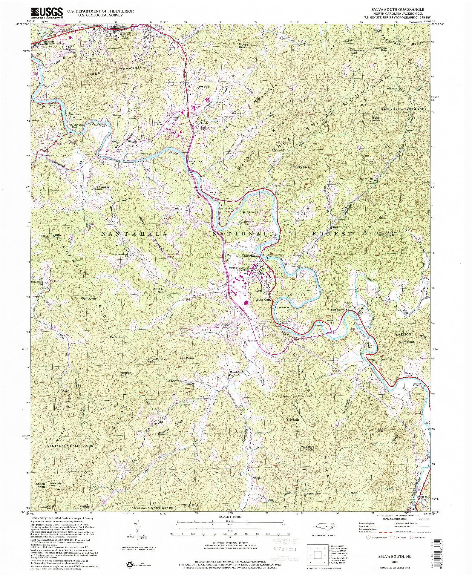 USGS 1:24000-SCALE QUADRANGLE FOR SYLVA SOUTH, NC 2000