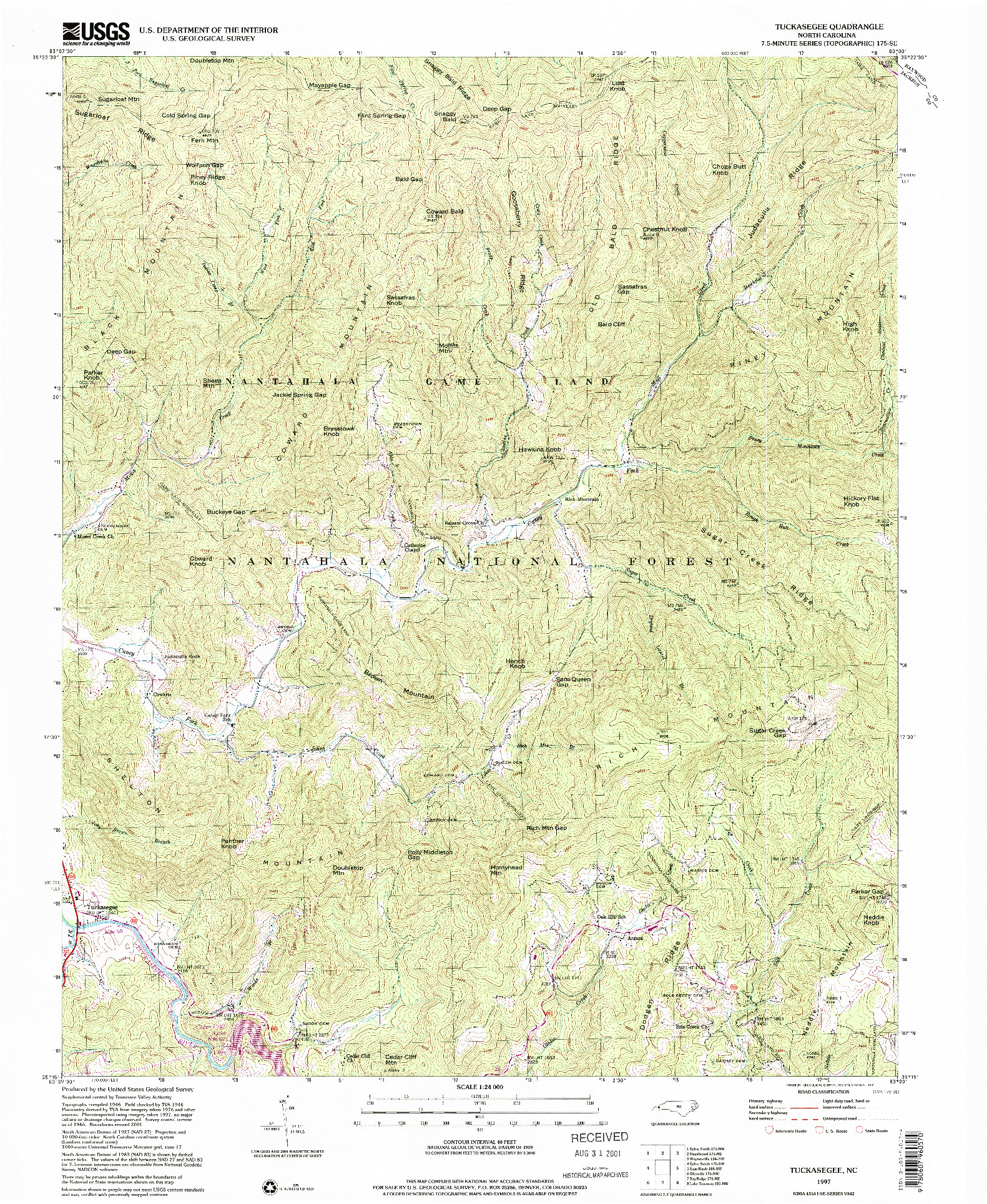 USGS 1:24000-SCALE QUADRANGLE FOR TUCKASEGEE, NC 1997