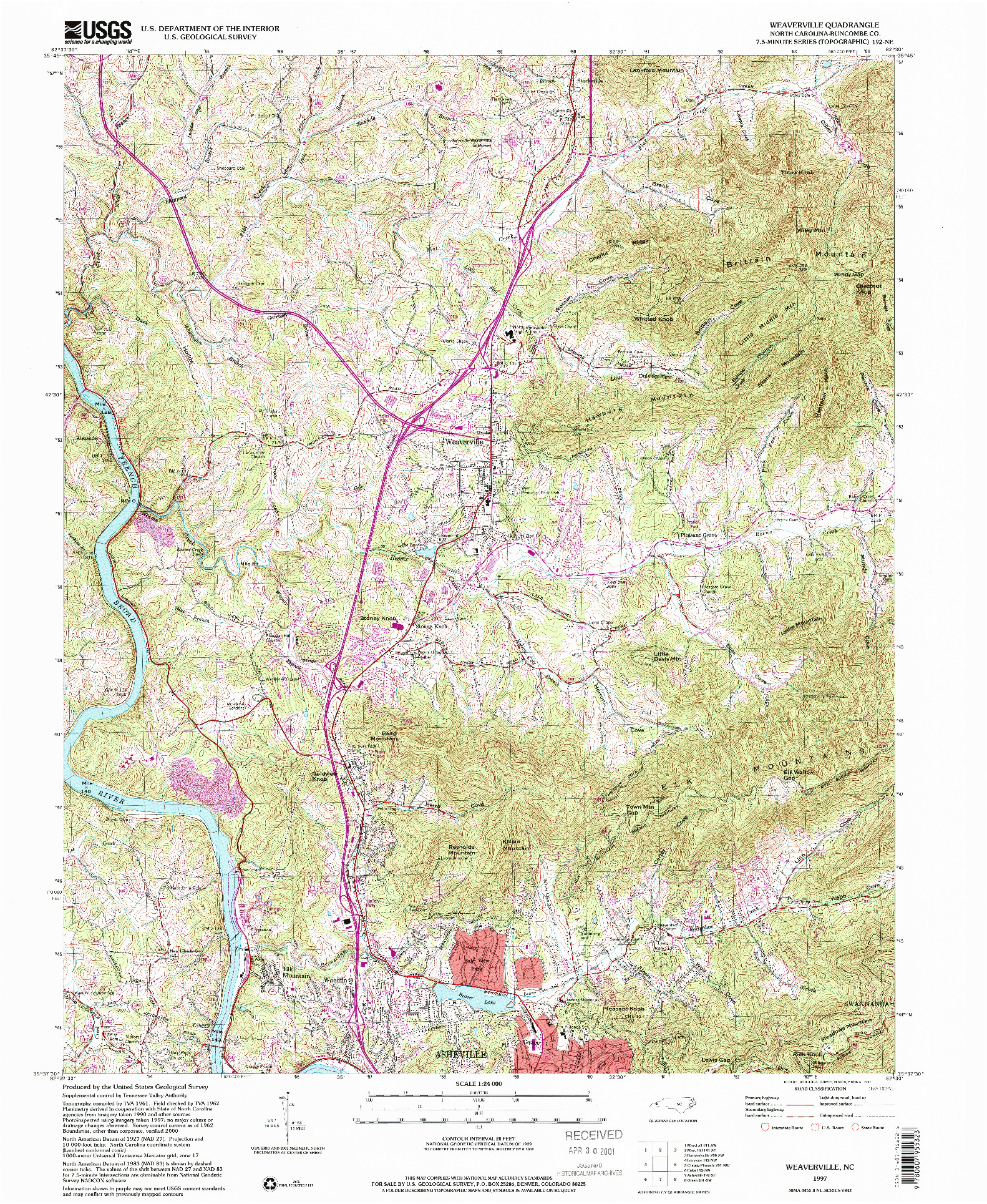 USGS 1:24000-SCALE QUADRANGLE FOR WEAVERVILLE, NC 1997