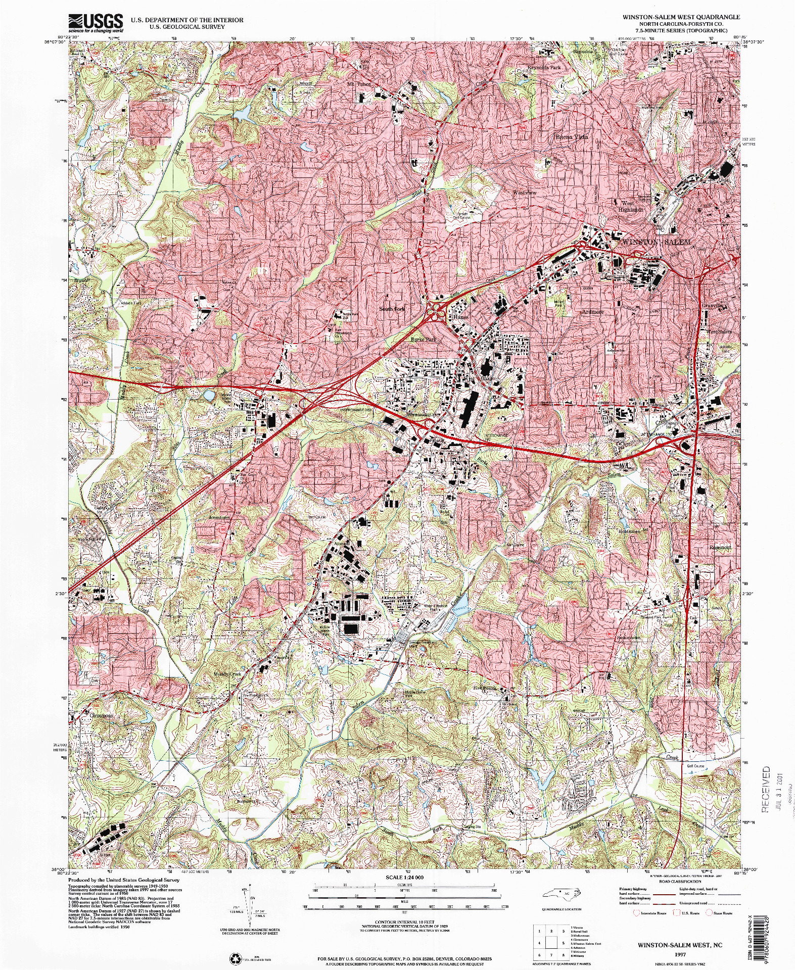 USGS 1:24000-SCALE QUADRANGLE FOR WINSTON-SALEM WEST, NC 1997
