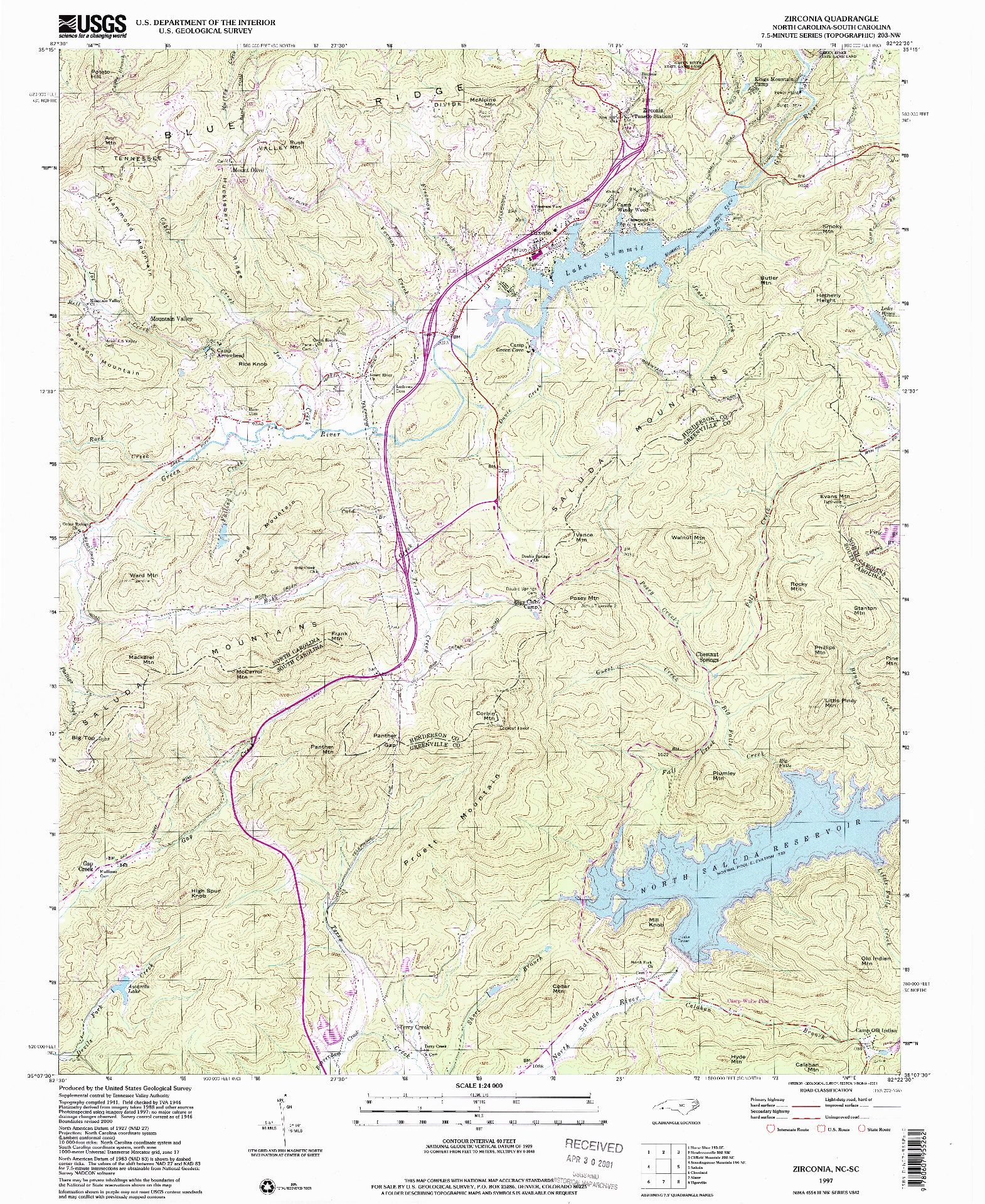 USGS 1:24000-SCALE QUADRANGLE FOR ZIRCONIA, NC 1997