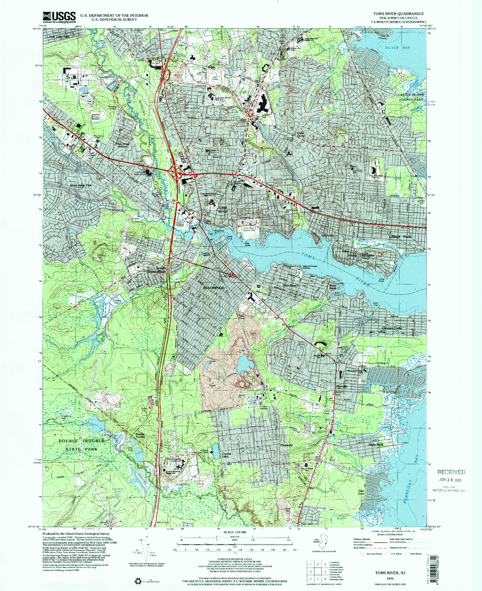 USGS 1:24000-SCALE QUADRANGLE FOR TOMS RIVER, NJ 1995
