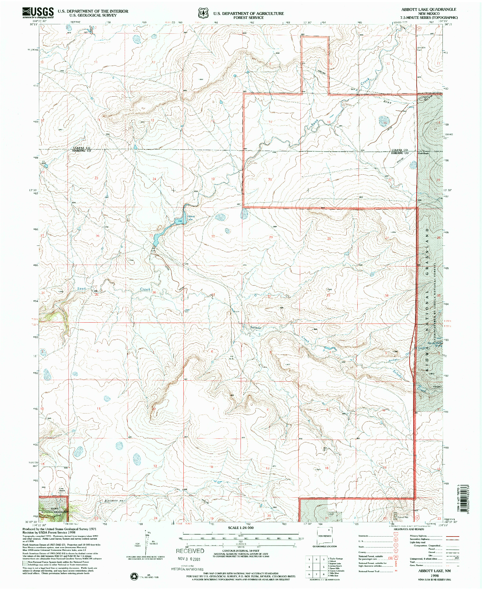 USGS 1:24000-SCALE QUADRANGLE FOR ABBOTT LAKE, NM 1998
