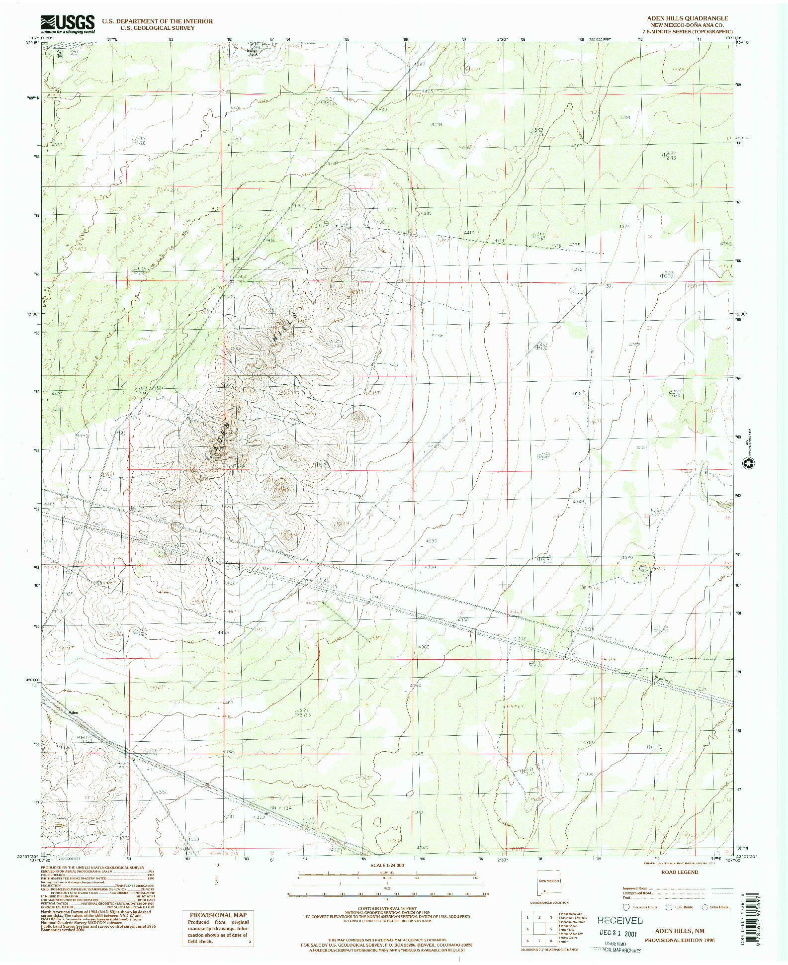 USGS 1:24000-SCALE QUADRANGLE FOR ADEN HILLS, NM 1996