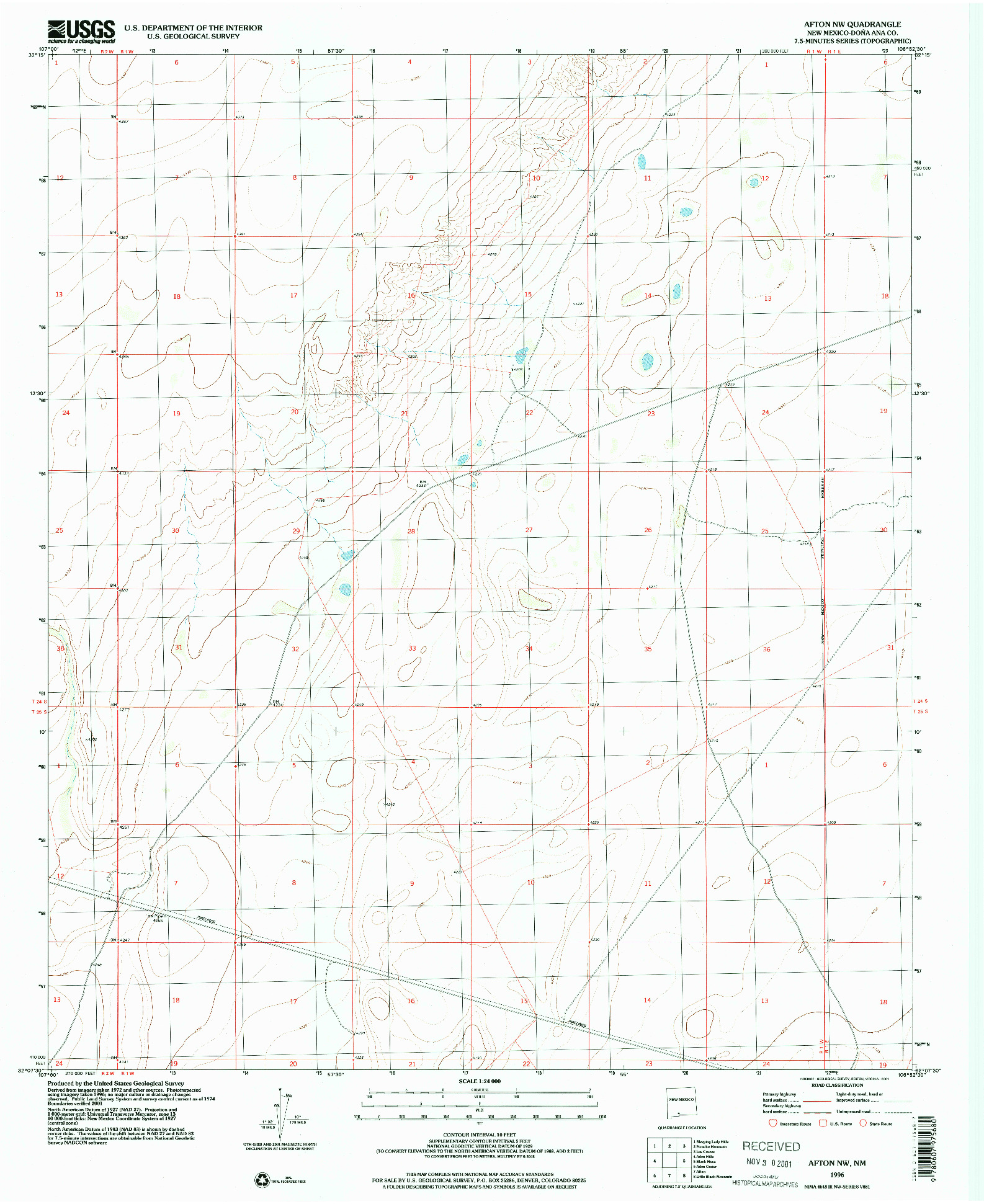 USGS 1:24000-SCALE QUADRANGLE FOR AFTON NW, NM 1996