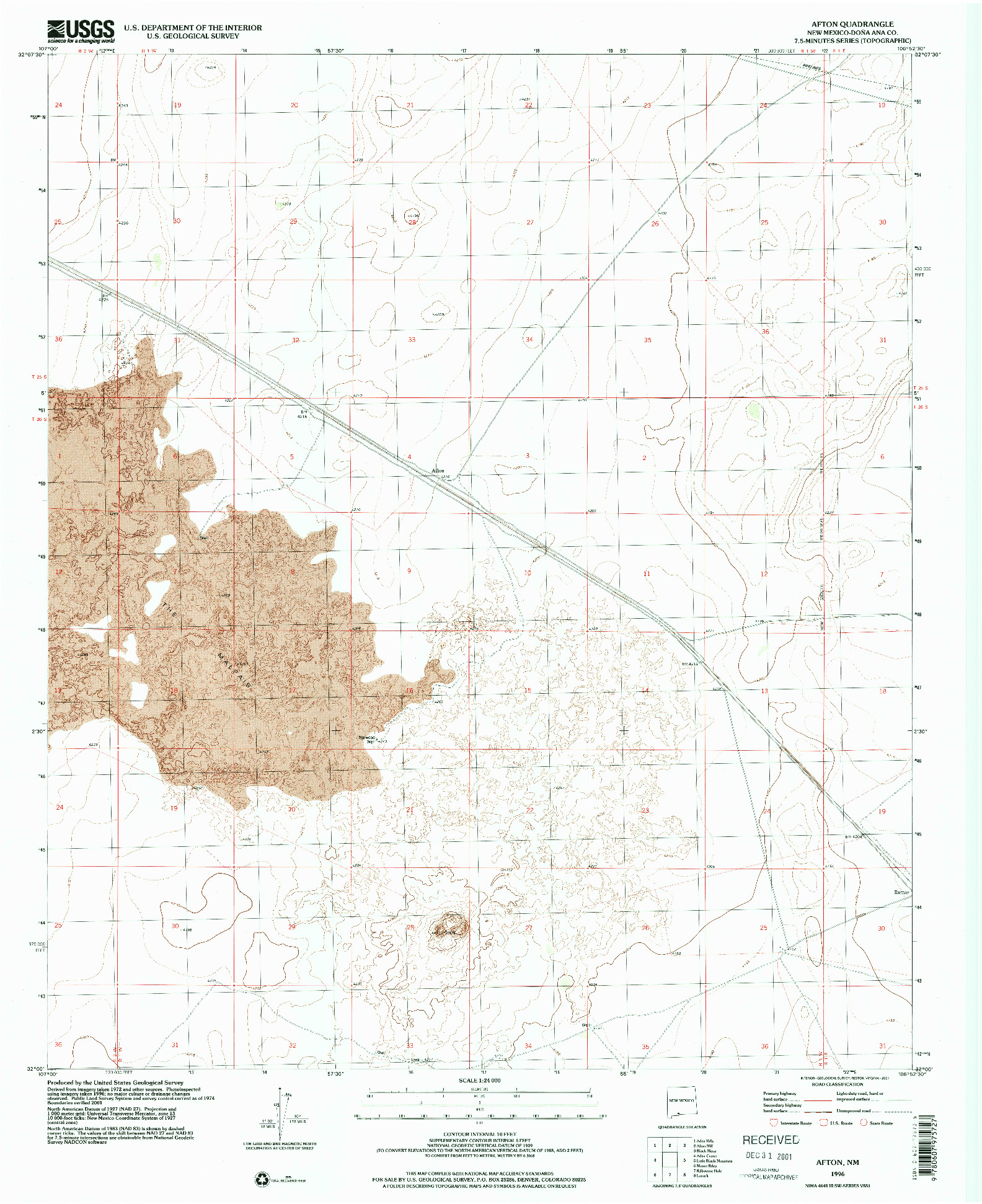 USGS 1:24000-SCALE QUADRANGLE FOR AFTON, NM 1996