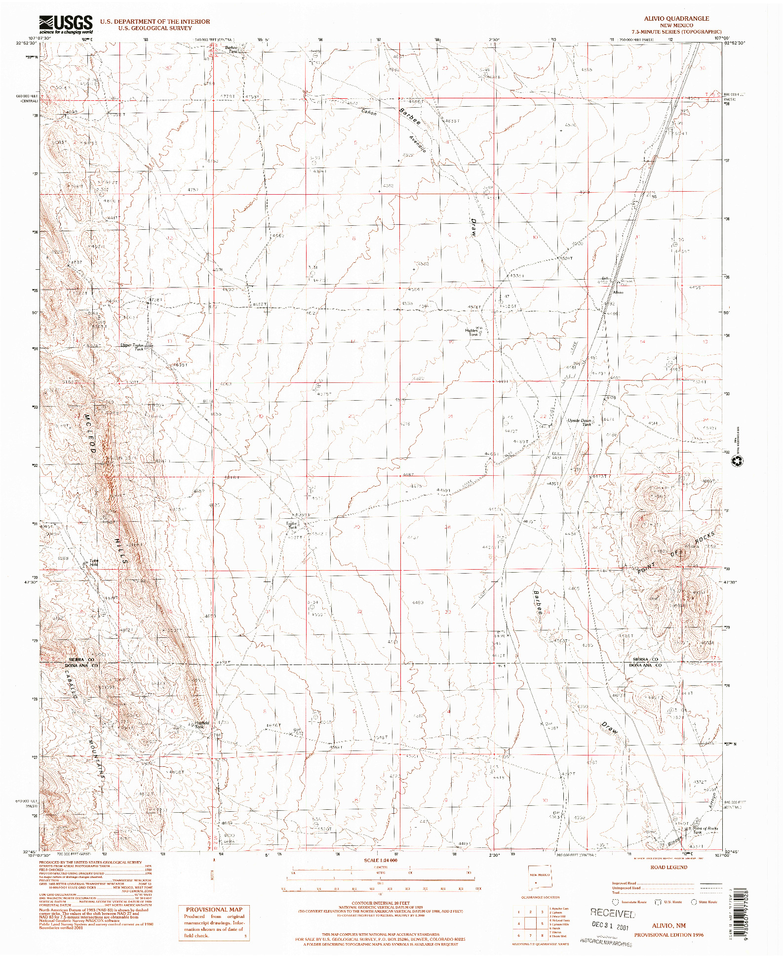 USGS 1:24000-SCALE QUADRANGLE FOR ALIVIO, NM 1996