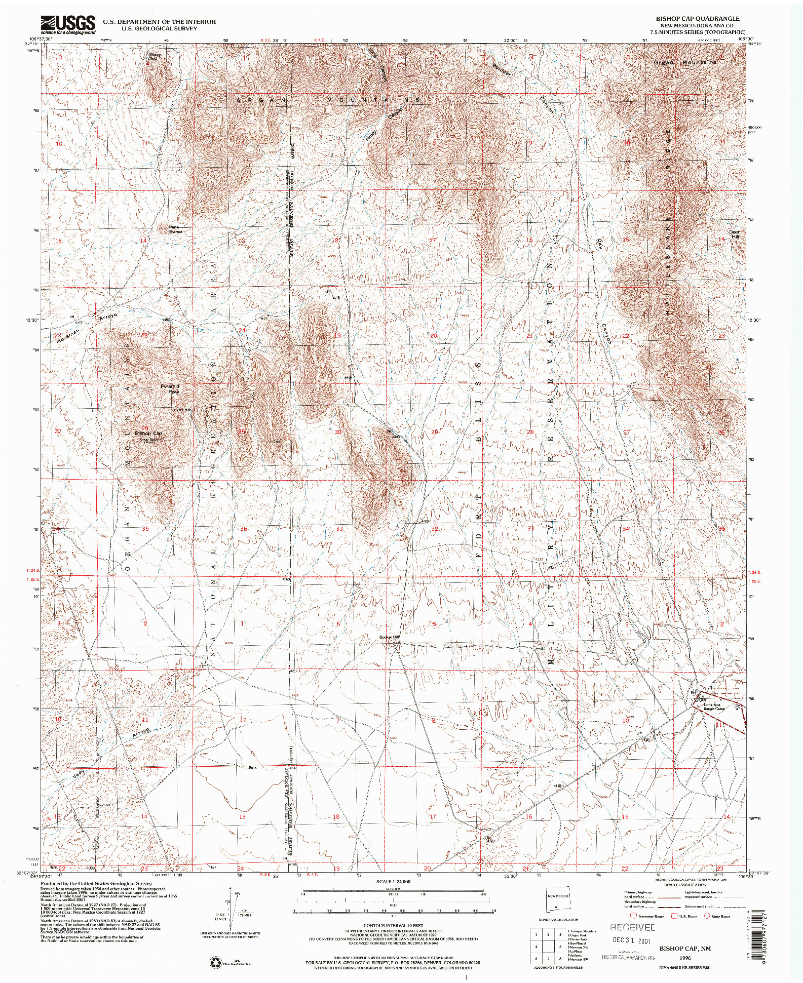 USGS 1:24000-SCALE QUADRANGLE FOR BISHOP CAP, NM 1996