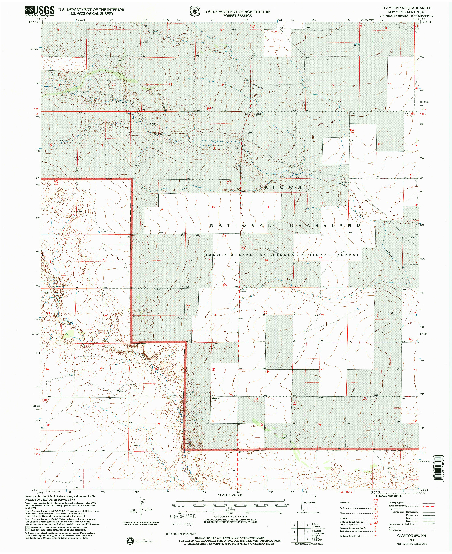 USGS 1:24000-SCALE QUADRANGLE FOR CLAYTON SW, NM 1998