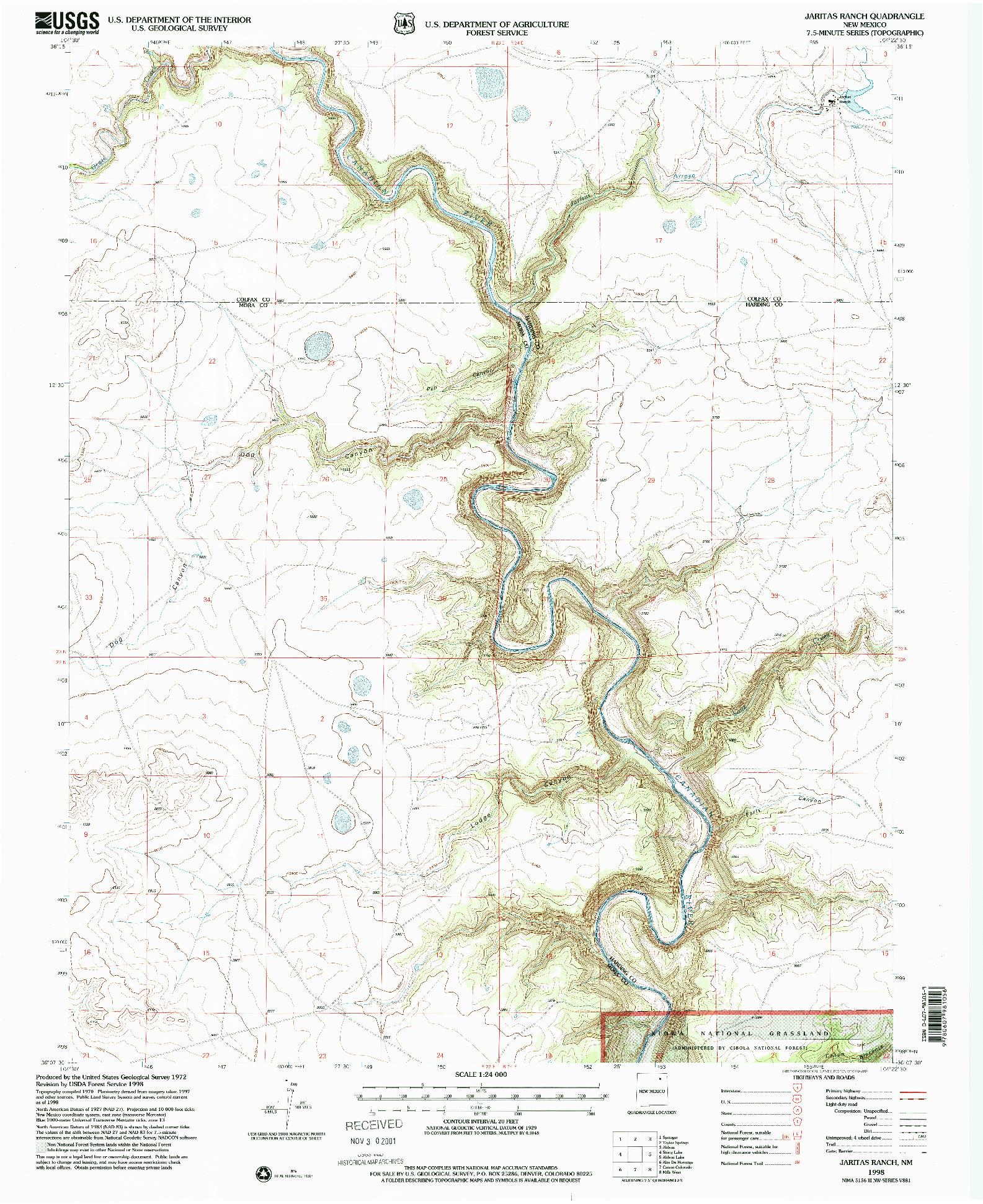 USGS 1:24000-SCALE QUADRANGLE FOR JARITAS RANCH, NM 1998