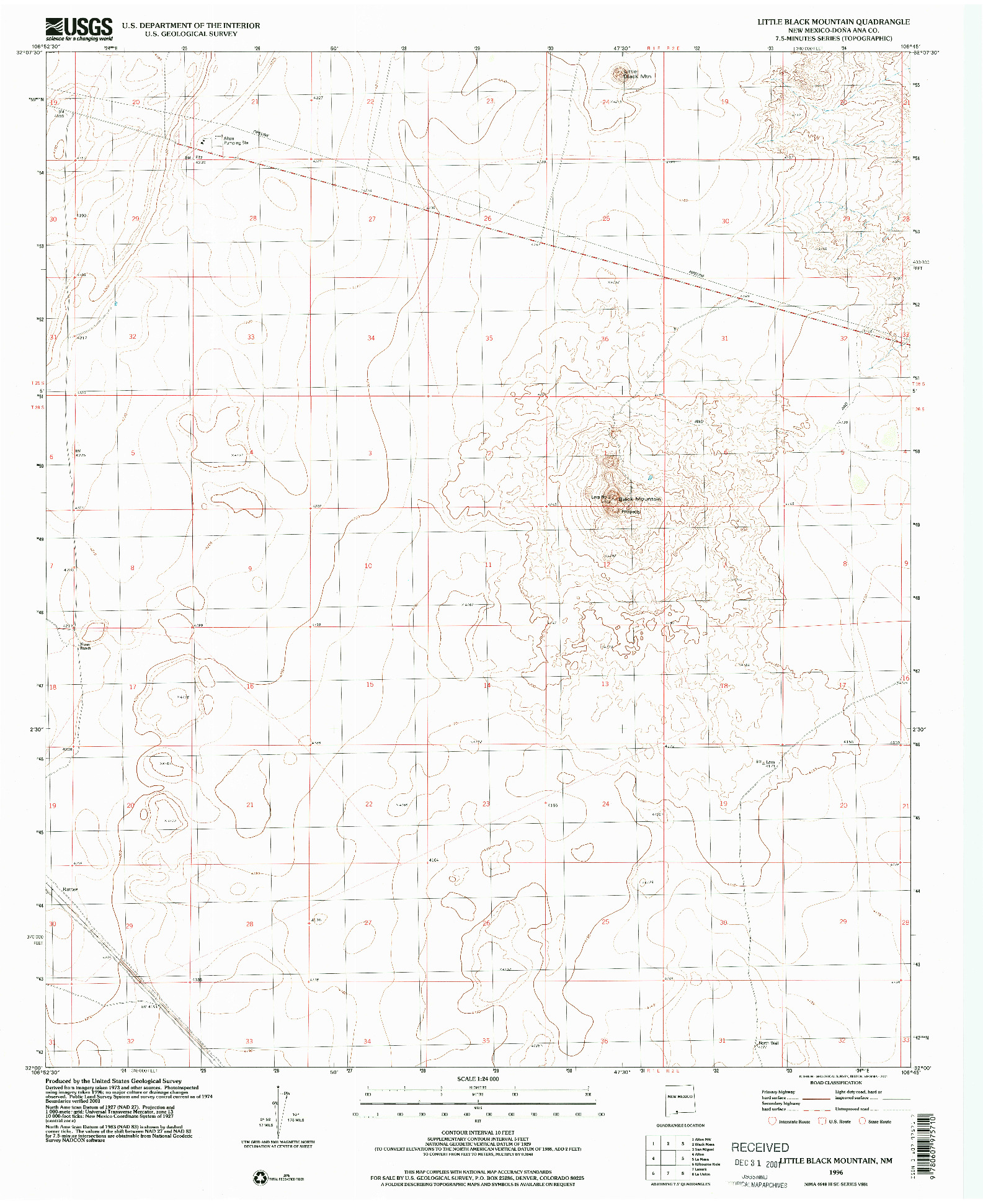 USGS 1:24000-SCALE QUADRANGLE FOR LITTLE BLACK MOUNTAIN, NM 1996