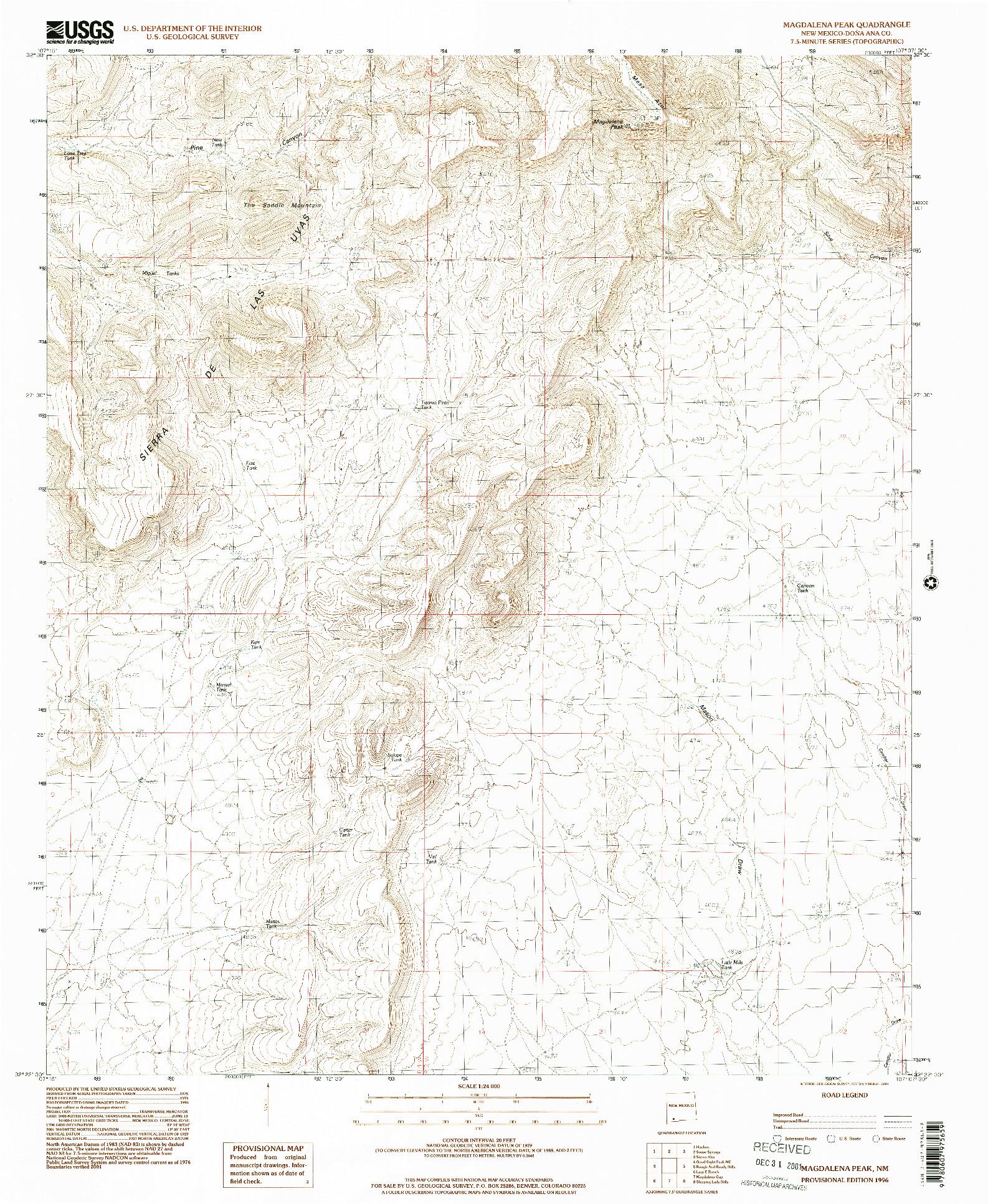 USGS 1:24000-SCALE QUADRANGLE FOR MAGDALENA PEAK, NM 1996