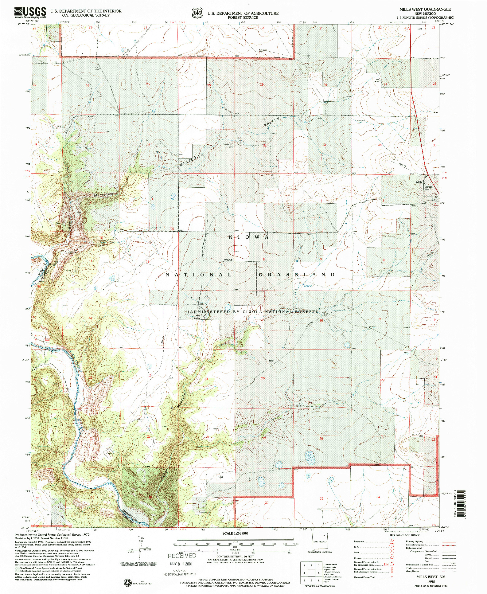 USGS 1:24000-SCALE QUADRANGLE FOR MILLS WEST, NM 1998