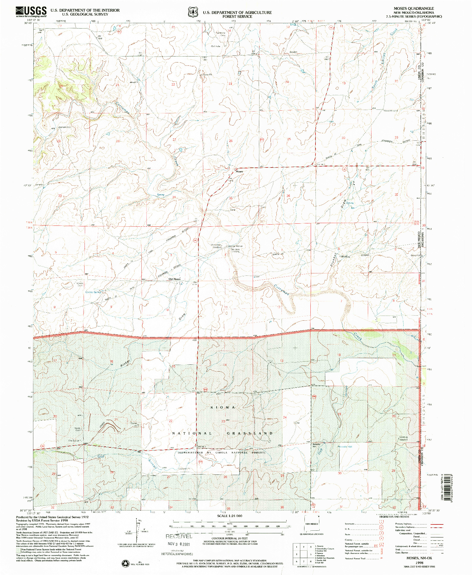 USGS 1:24000-SCALE QUADRANGLE FOR MOSES, NM 1998