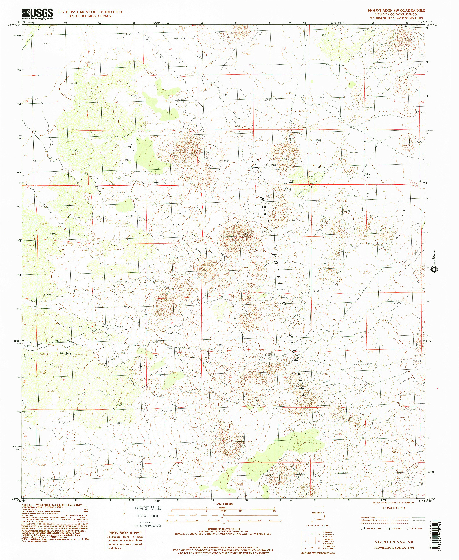 USGS 1:24000-SCALE QUADRANGLE FOR MOUNT ADEN SW, NM 1996