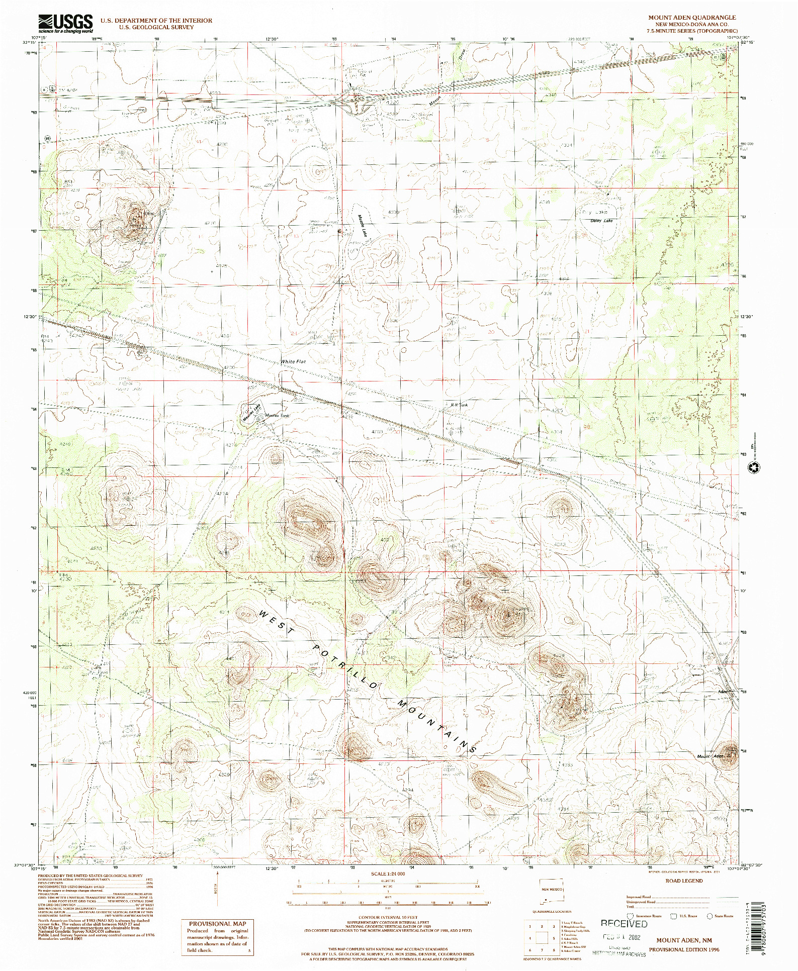 USGS 1:24000-SCALE QUADRANGLE FOR MOUNT ADEN, NM 1996