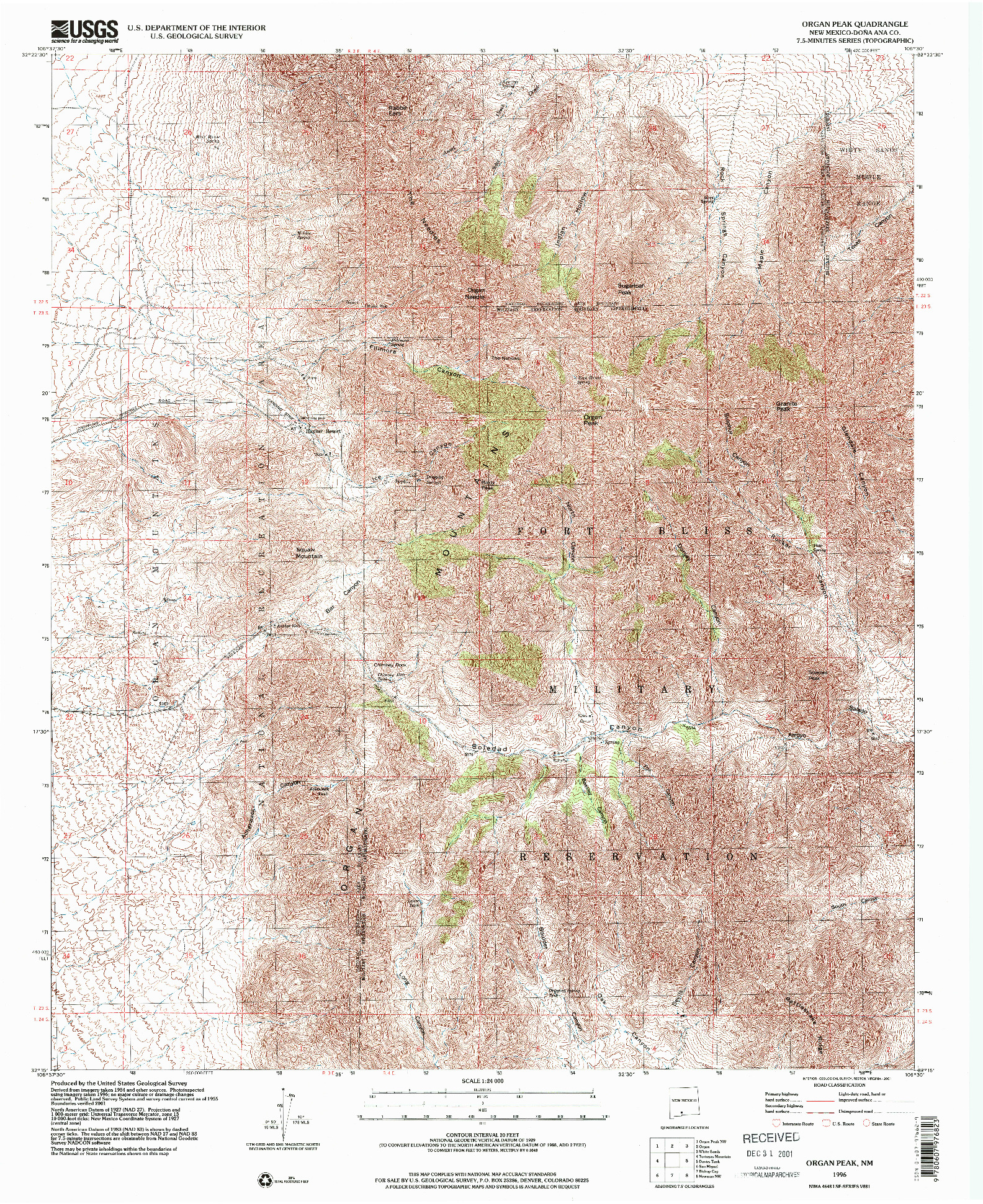 USGS 1:24000-SCALE QUADRANGLE FOR ORGAN PEAK, NM 1996