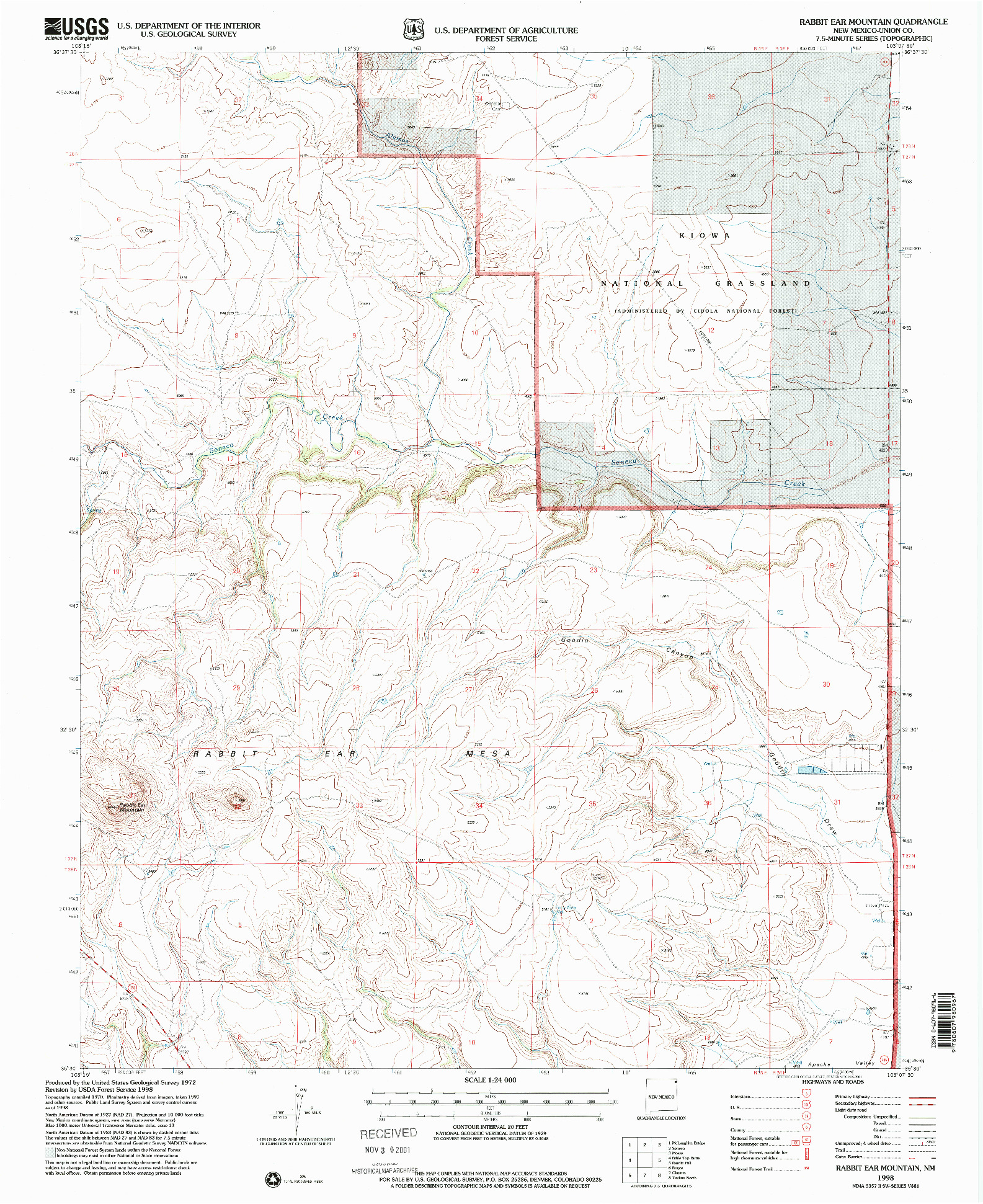 USGS 1:24000-SCALE QUADRANGLE FOR RABBIT EAR MOUNTAIN, NM 1998