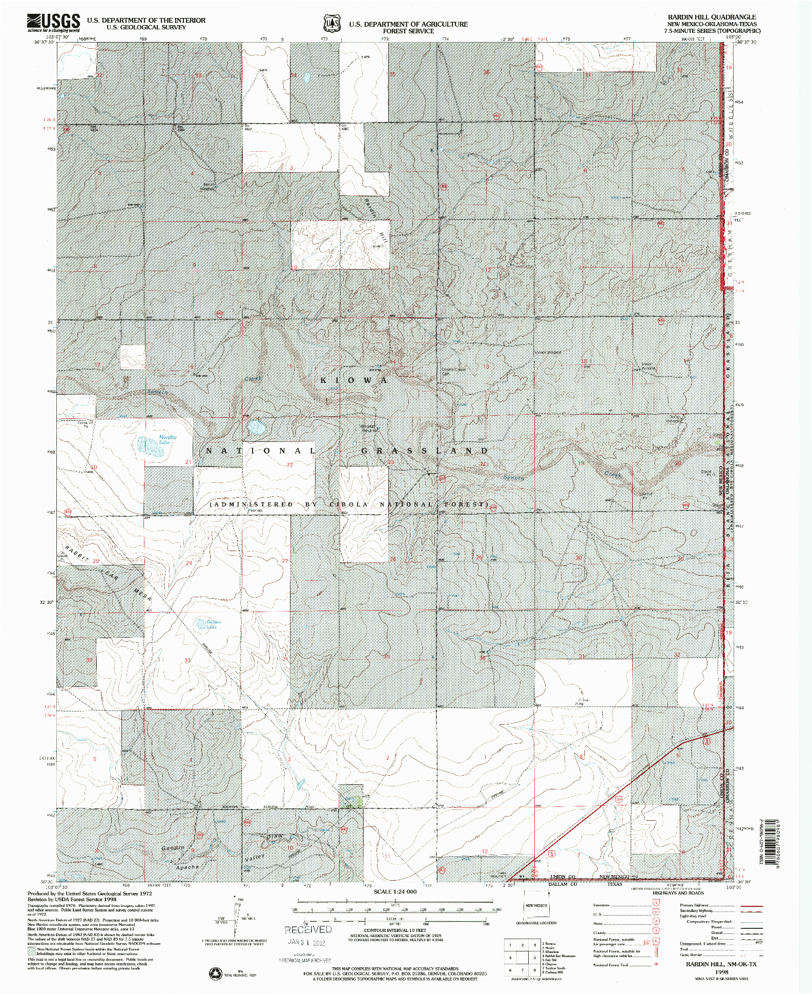 USGS 1:24000-SCALE QUADRANGLE FOR RARDIN HILL, NM 1998