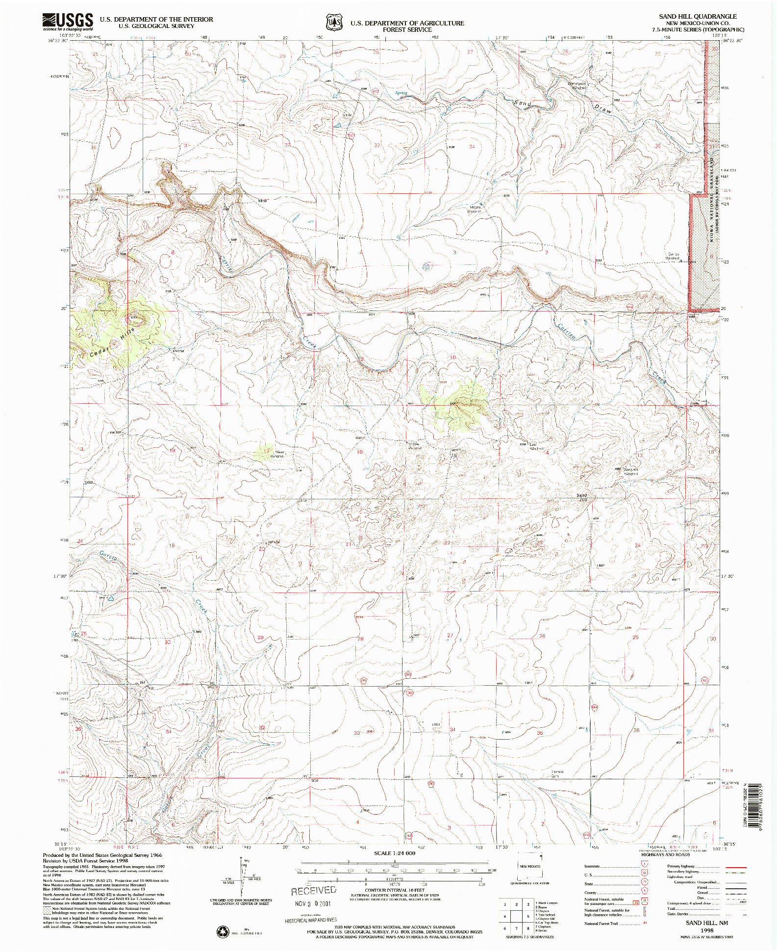 USGS 1:24000-SCALE QUADRANGLE FOR SAND HILL, NM 1998