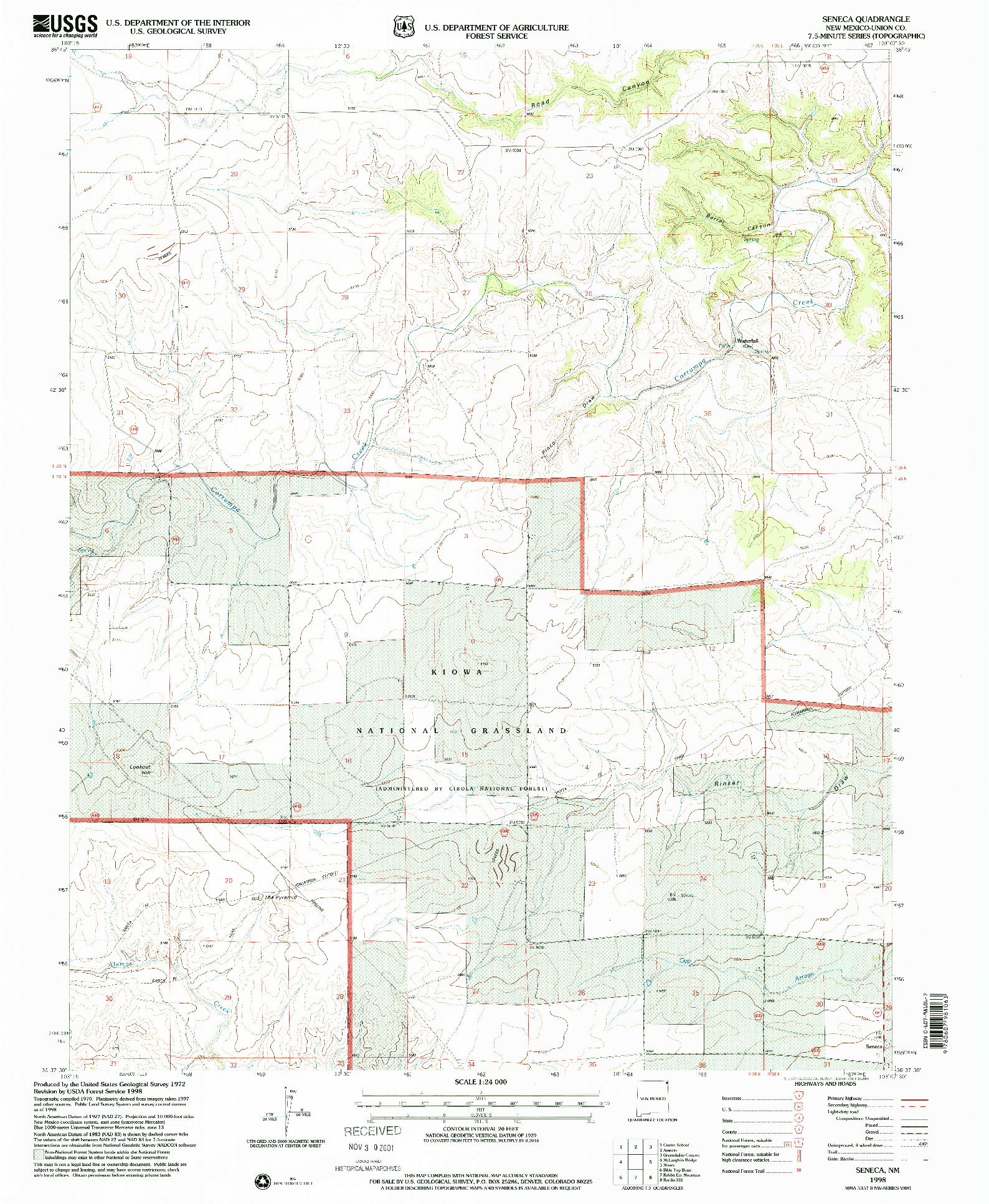 USGS 1:24000-SCALE QUADRANGLE FOR SENECA, NM 1998