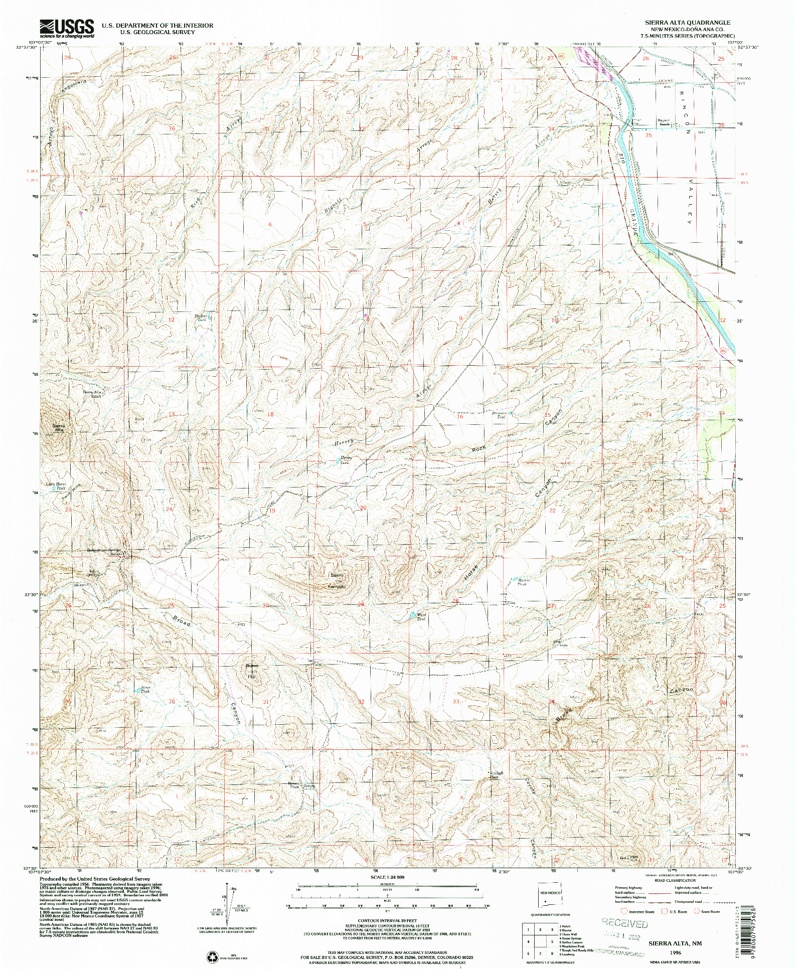USGS 1:24000-SCALE QUADRANGLE FOR SIERRA ALTA, NM 1996