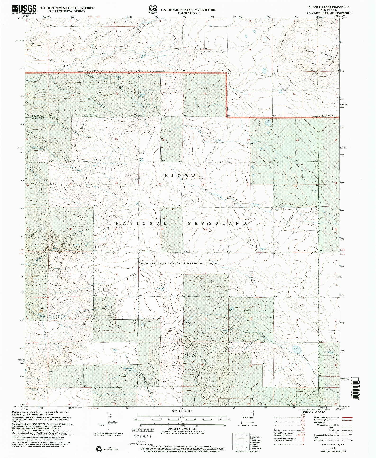 USGS 1:24000-SCALE QUADRANGLE FOR SPEAR HILLS, NM 1998
