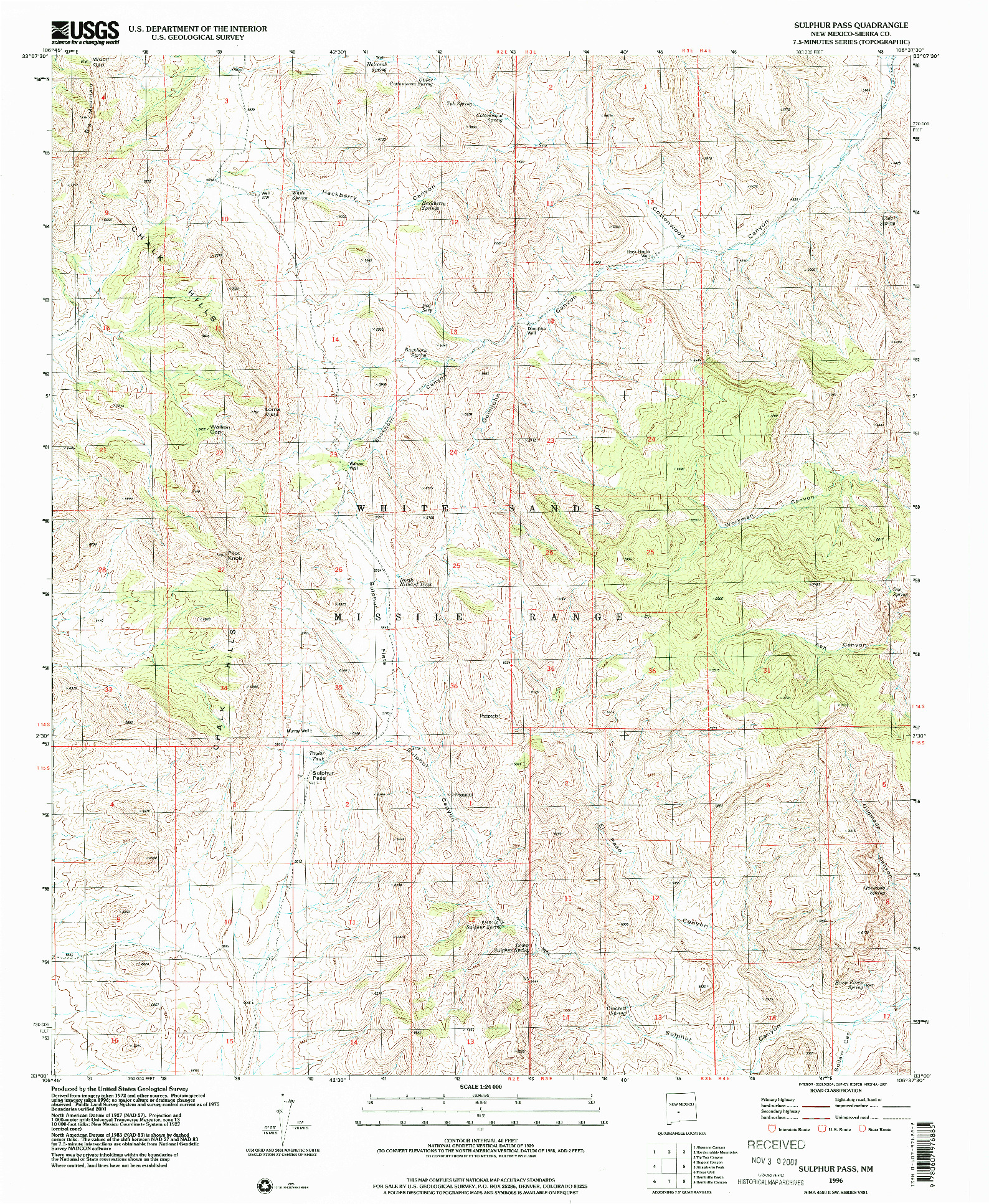 USGS 1:24000-SCALE QUADRANGLE FOR SULPHUR PASS, NM 1996