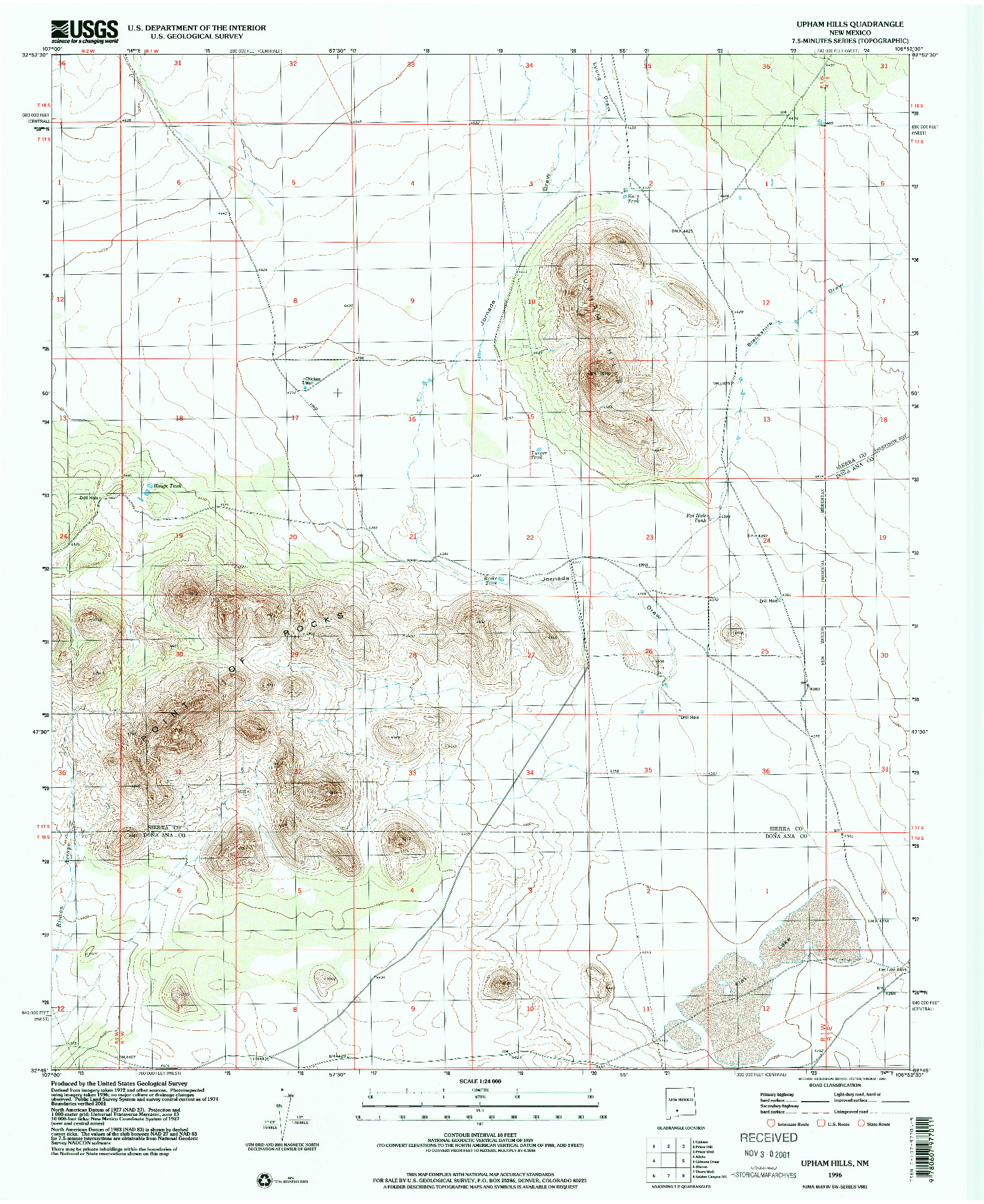 USGS 1:24000-SCALE QUADRANGLE FOR UPHAM HILLS, NM 1996