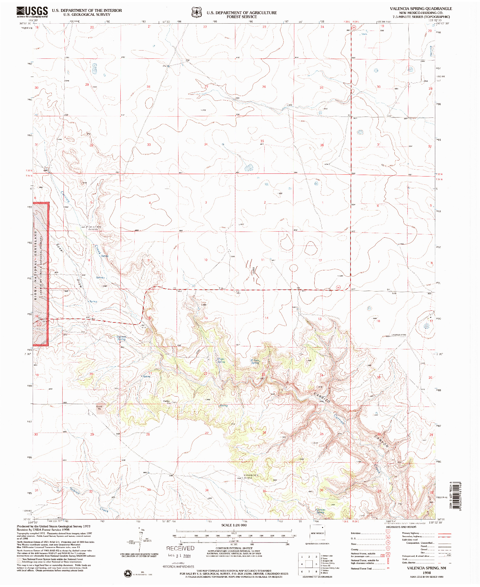 USGS 1:24000-SCALE QUADRANGLE FOR VALENCIA SPRING, NM 1998